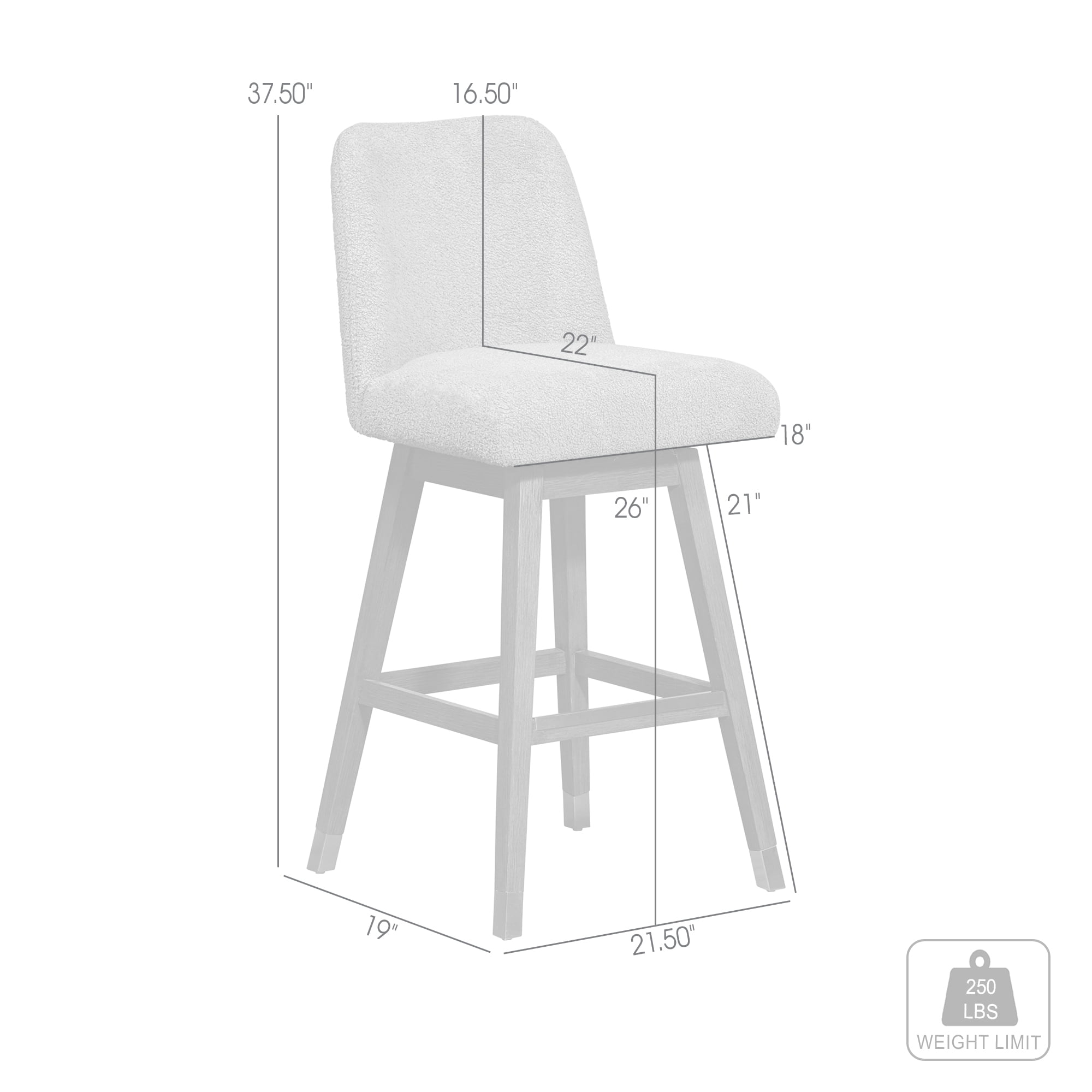 Armen Living Indoor Amalie Swivel Counter Stool in Gray Oak Wood Finish with Gray Boucle Fabric - Image 9