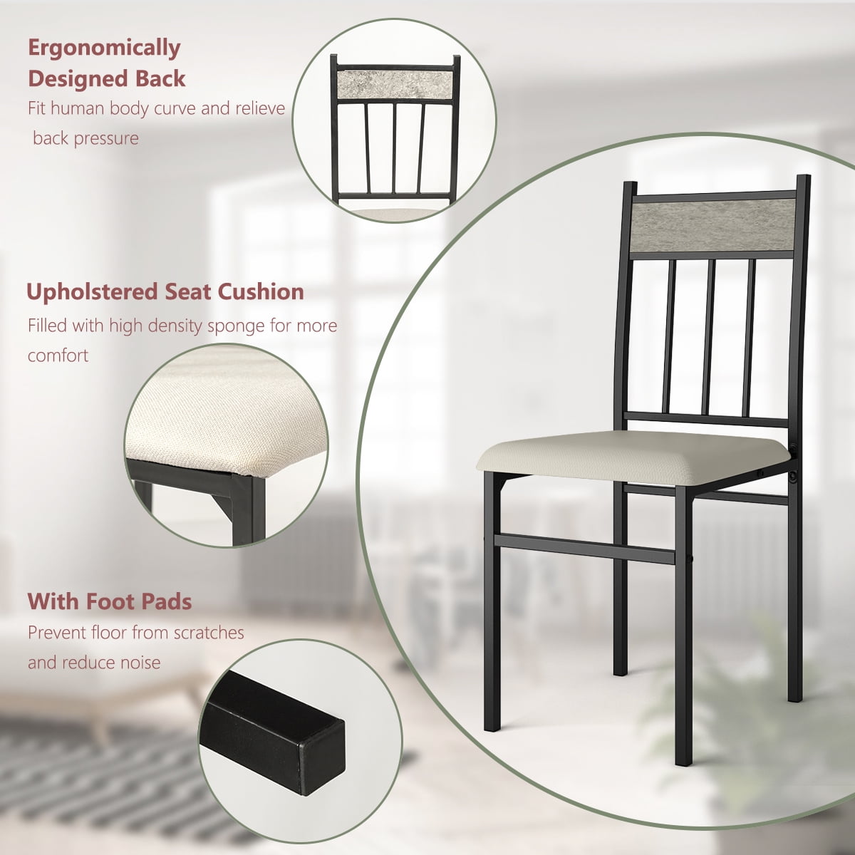 Costway 5 Piece Dining Set Faux Marble Top Table 30'' and 4 Padded Seat Chairs W/ Metal Legs - Image 4