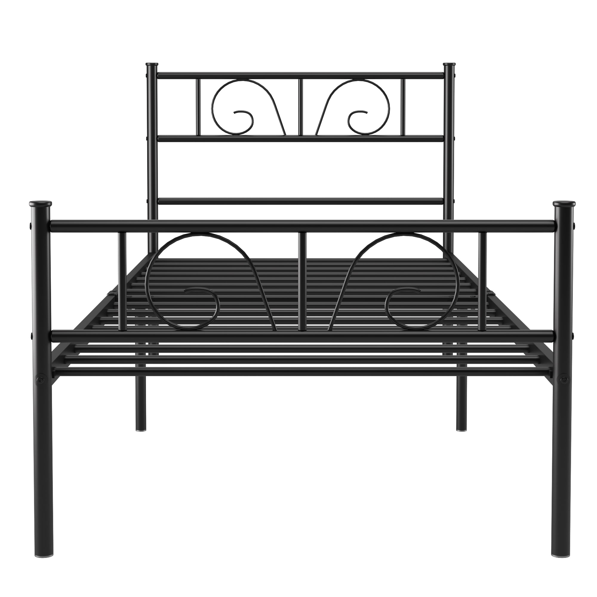 Yoneston Platform Metal Bed Frame Foundation Headboard Bedroom Furniture Twin Size - Black - Image 4