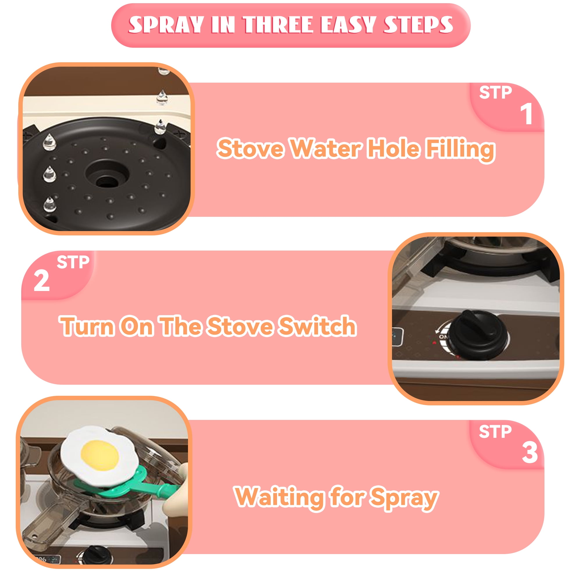 Lookfly 40.6 Inch Play Kitchen Set for Kids, Large Pretend Play Kitchen with Realistic Lights and Sounds, Simulation of Spray for Toddlers Girls Boys Gift ,Pink - Image 9