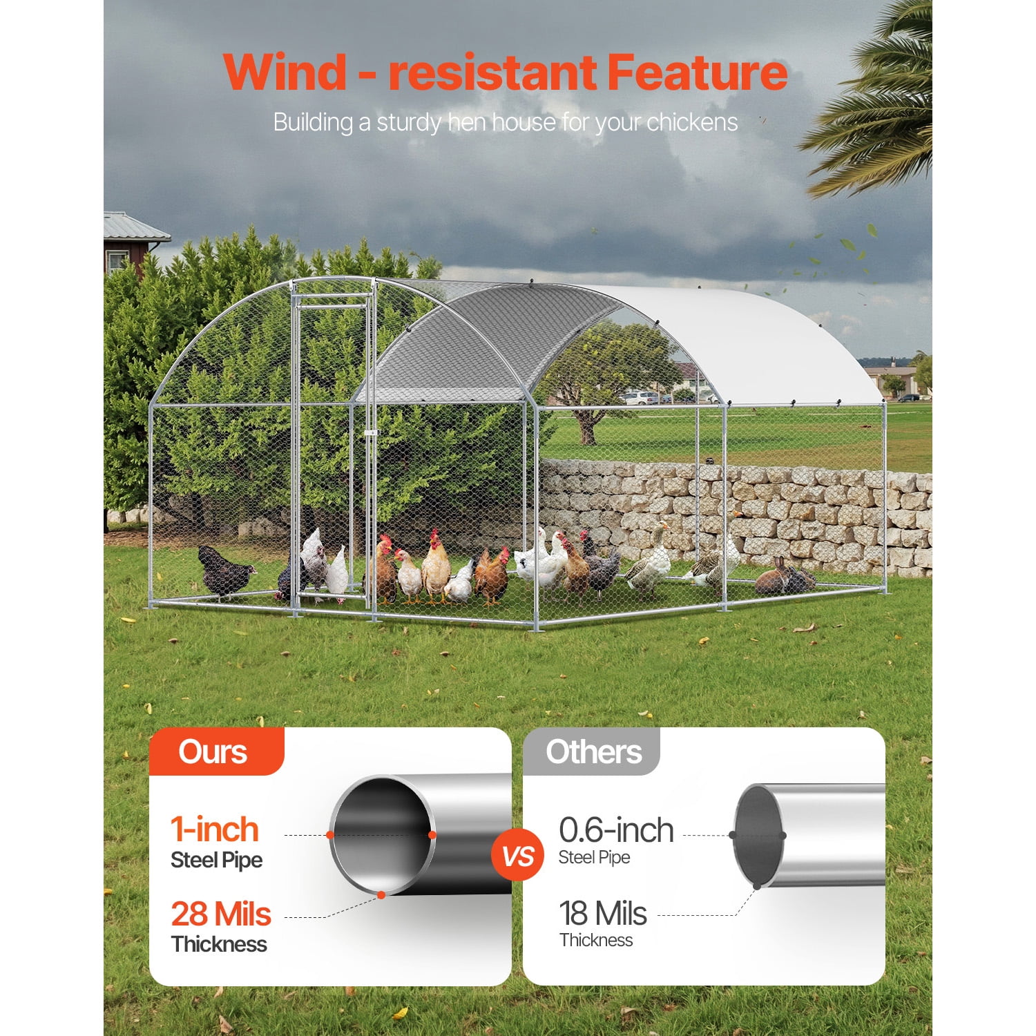 KFFKFF Metallic Poultry Enclosure, Dimensions 9.8x13.1x6.5 ft, Spacious Walk-in Design with Protective Cover, Dome-shaped Roof, Secure Locking Mechanism, Outdoor Cage for Ducks and Rabbits - Image 7