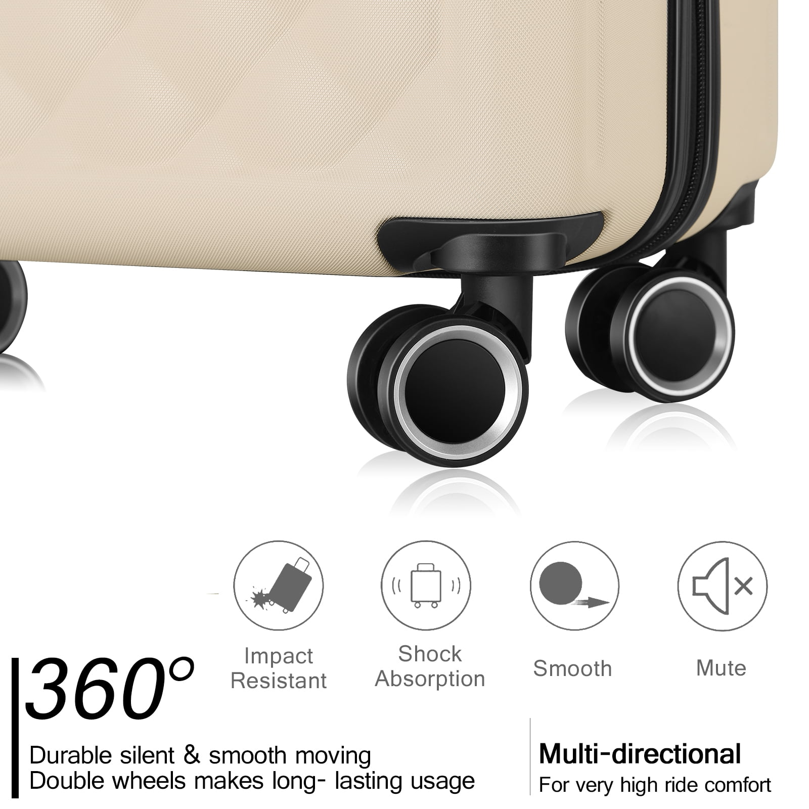 Luggage 3-Pieces Set ABS Durable Suitcase Beige 20"24"28" - Image 3