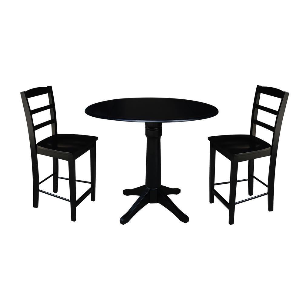 42" Round Solid Wood Black Dual Drop Leaf Pedestal Table by International Concepts - Image 17