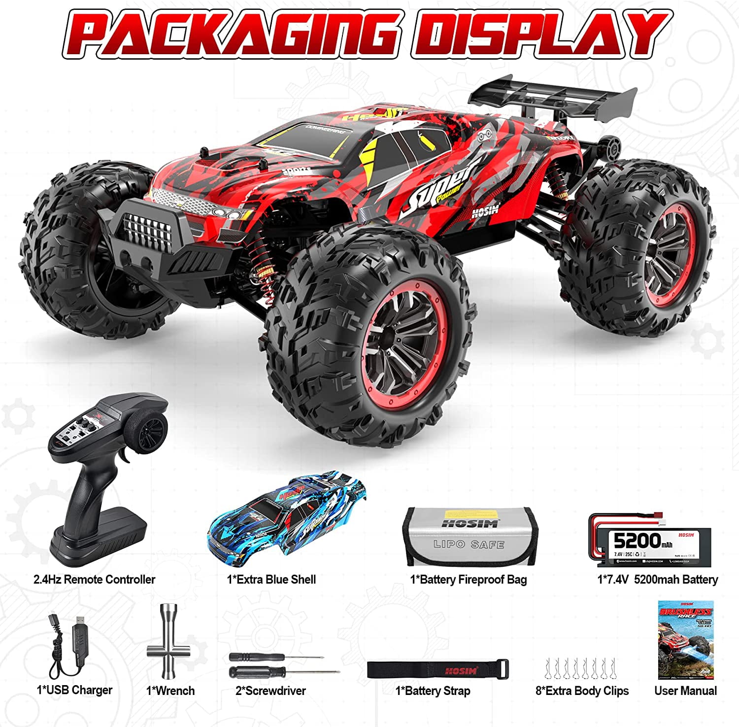 Hosim 1:10 Brushless RC Cars Remote Control Car RC Monster Truck Racing Car 4WD High Speed 40+MPH X07 Red Toys for Adult & Kids - Image 7