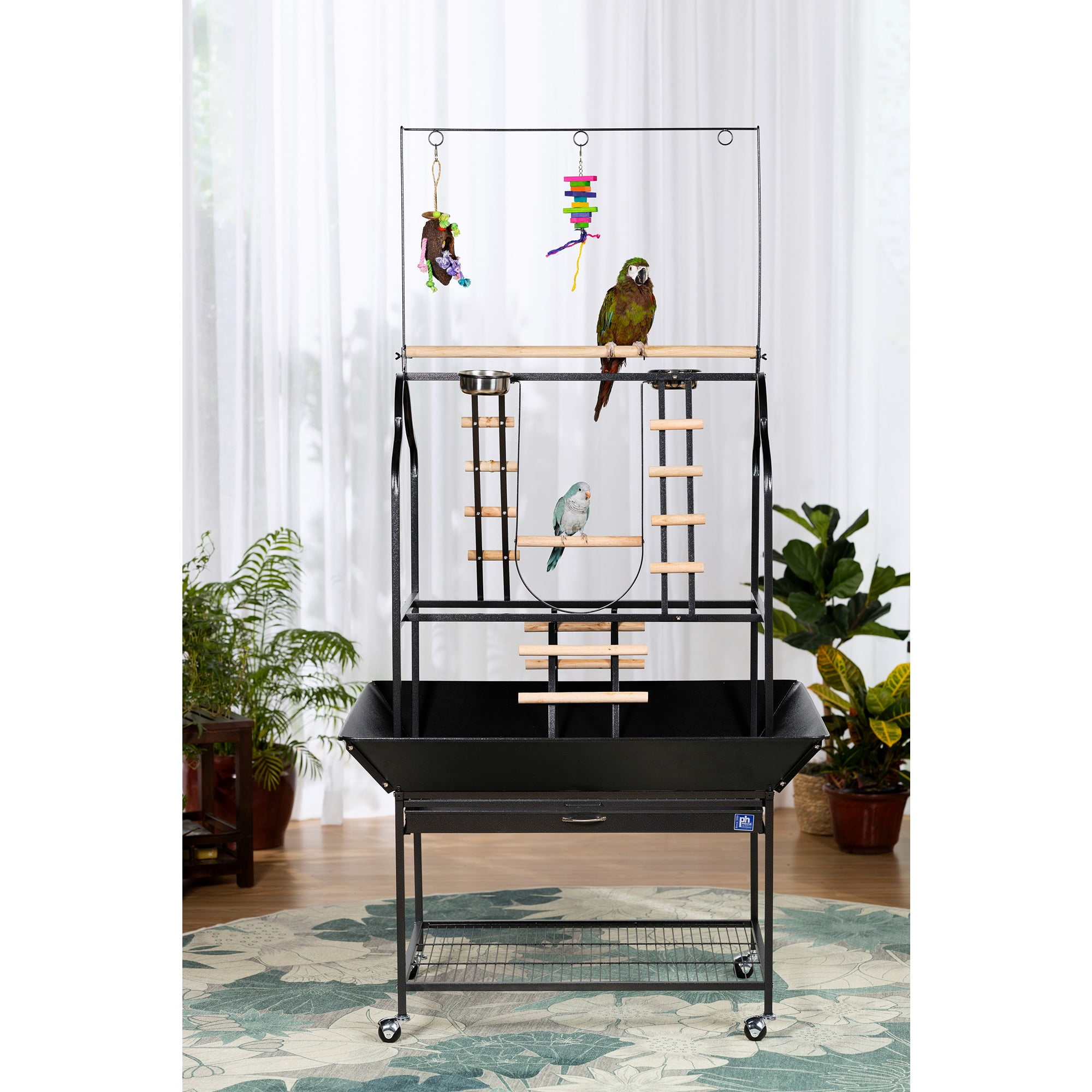 Prevue Pet Products 3180BLK Black Hammertone Metal Parrot Playstand, Large, 30 Inch Length x 22 Inch Width x 73-1/2 Inch Height - Image 4
