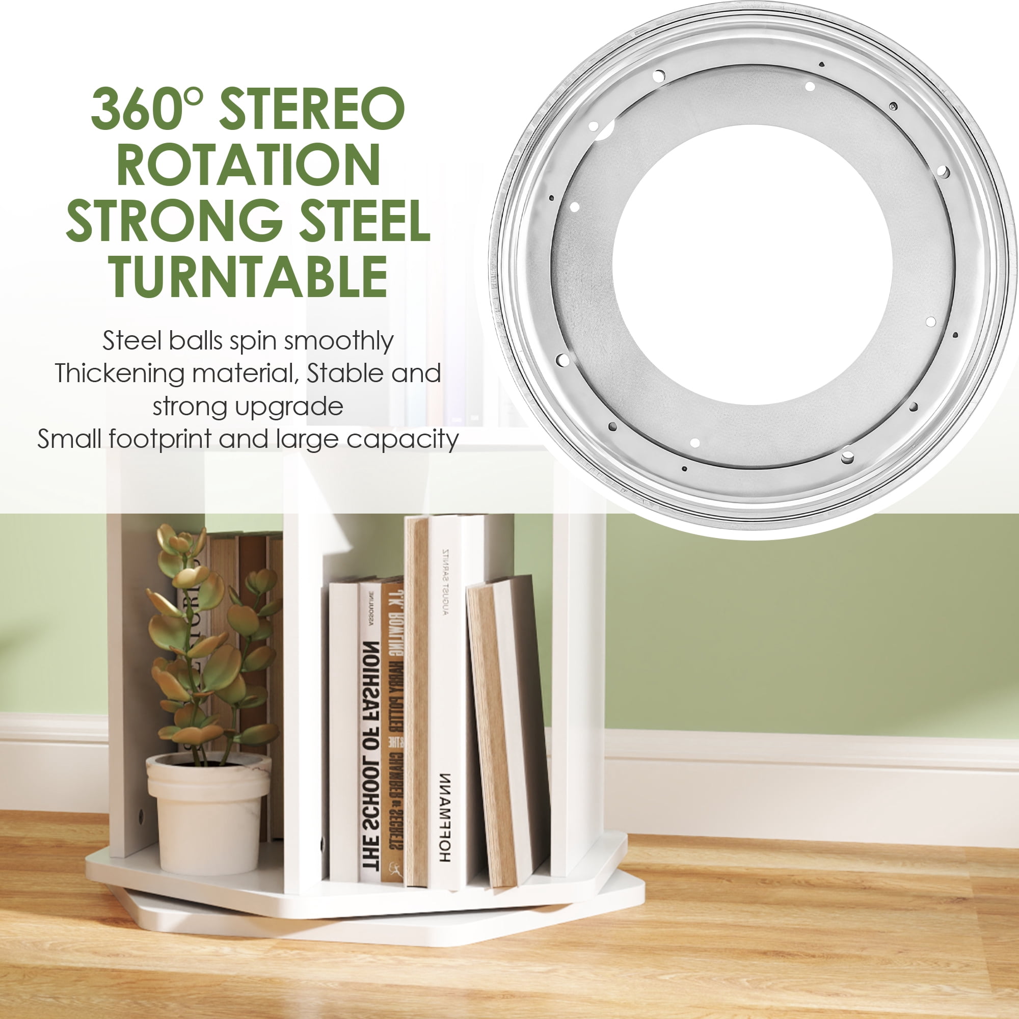 tonchean 4 Tier 360° Rotating Bookshelf, 52"H Floor Standing Bookcase Organizer Rack for Study Gift, White Wood - Image 5