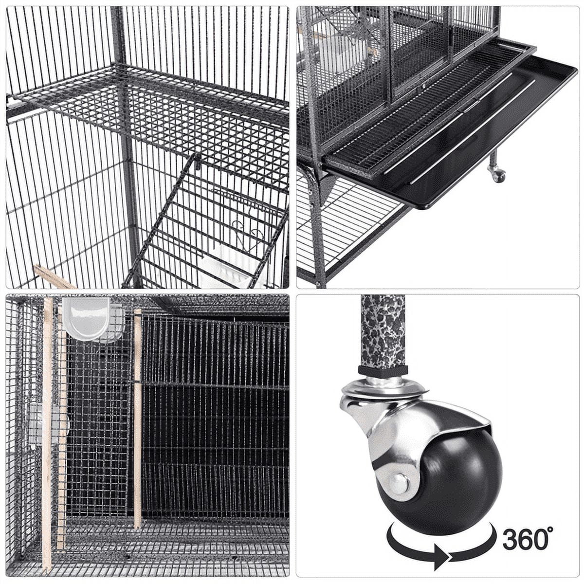 Alden Design 69" H Rolling Extra Large Metal Bird Cage with Detachable Stand for Parrots, Black - Image 10