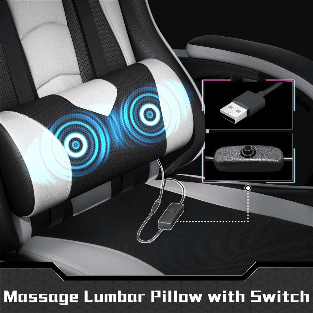 Alden Design Ergonomic Gaming Chair with Slide Out Footrest, Black/White - Image 2