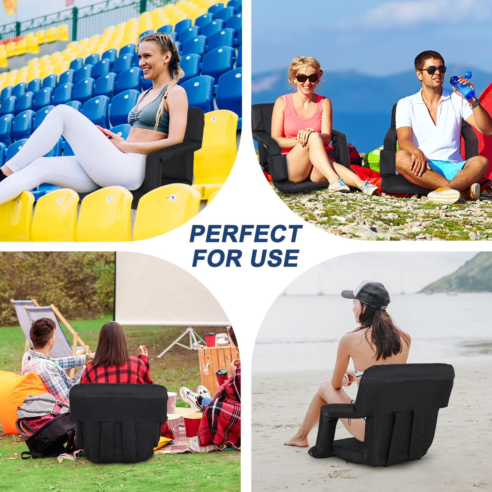 3 Colors Wide Stadium Seat for Bleachers Reclining Stadium Chair w/Back Cushion - Image 2