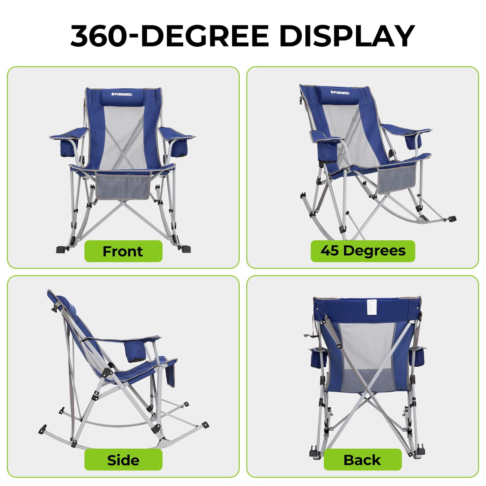 FUNDANGO 2-Pack Rocking Camping Chairs for Patio Swing Lounge, Folding Chair with Headrest, Perfect for Adults, Blue - Image 2