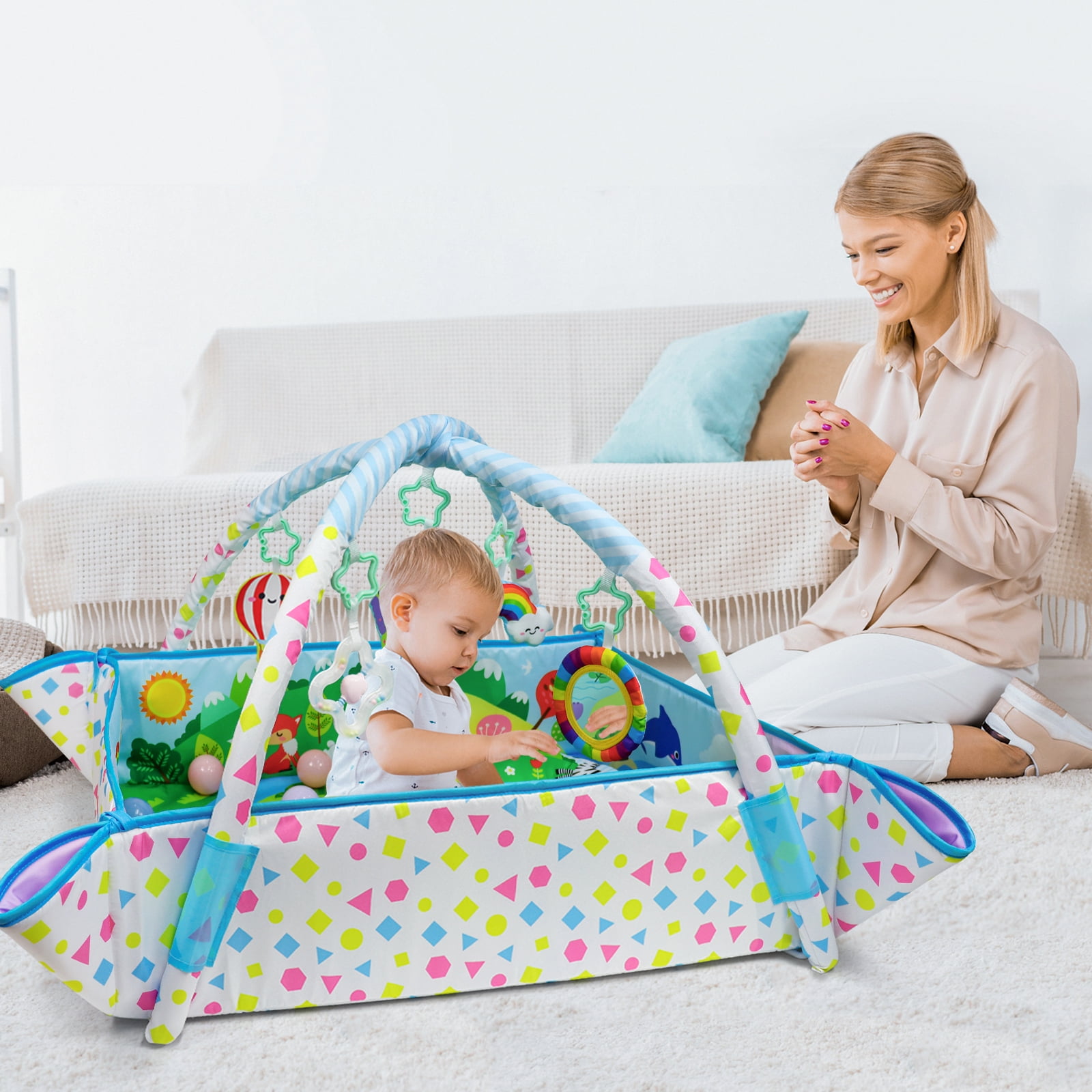 Dr.Rapeti Baby Play Gym Mat with Ball Pit 47x40 inches Colorful Animal Planet Style Activity Gym Center Tummy Time Mat for Newborn Infant Baby Toddler - Image 5