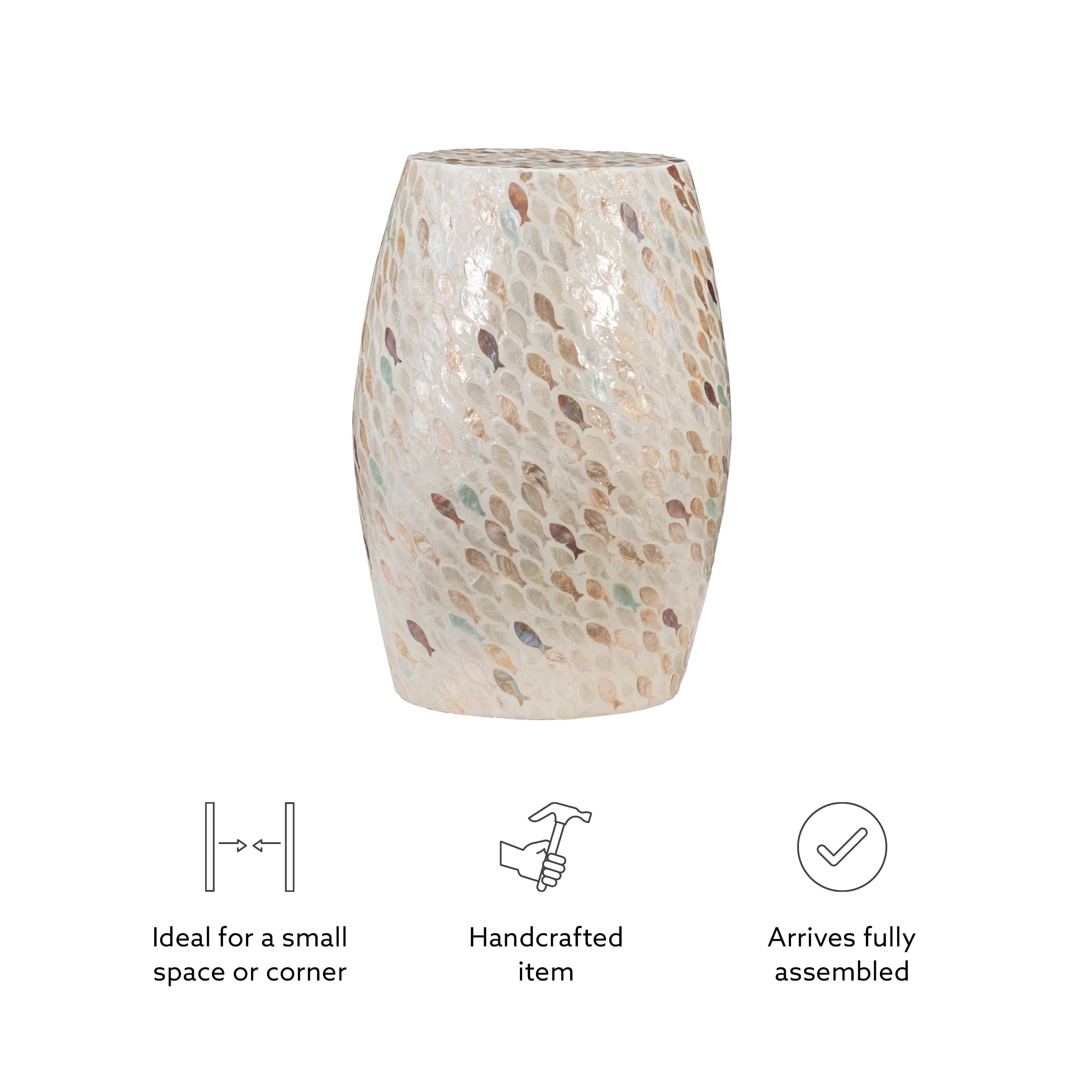 Linon Prescott Indoor Drum Accent Table, 19.75" Tall, Multicolor Fish Mosaic on Ivory - Image 16