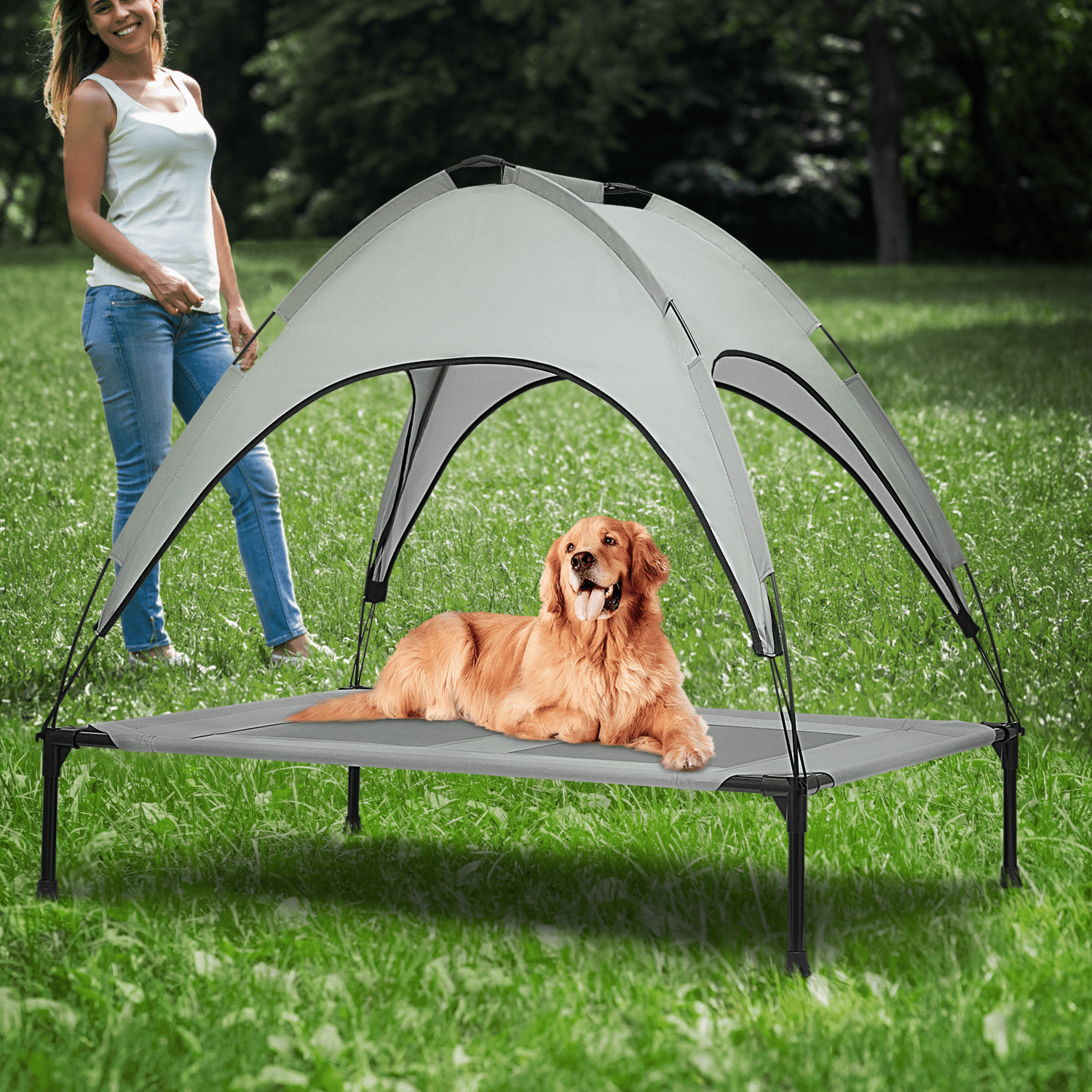 Magshion 48" Elevated Dog Bed for Dogs, Cooling Raised Pet Cot with Removable Waterproof Canopy Portable Dog Shade Tent for Indoor & Outdoor Use, Grey - Image 4