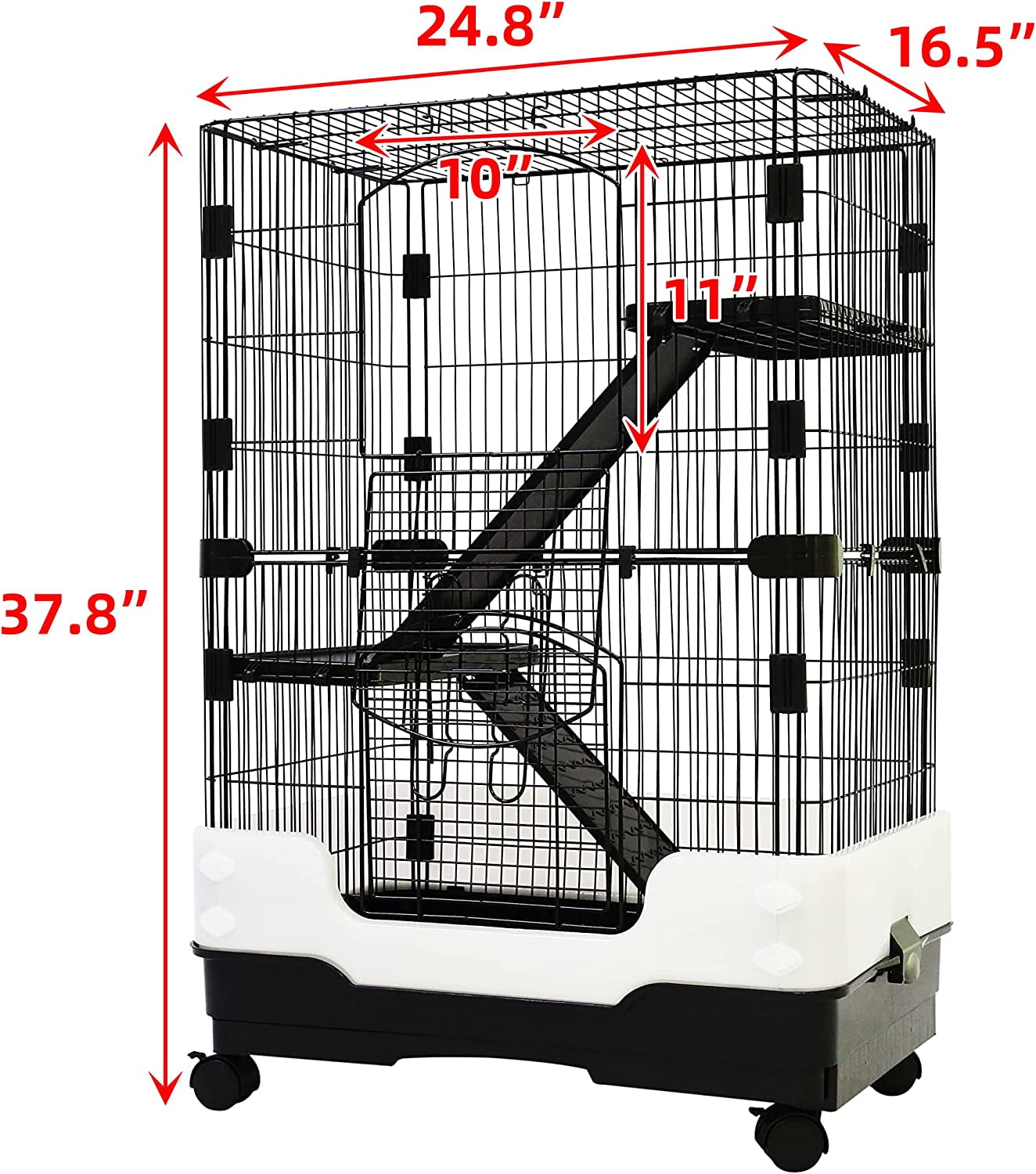 Homey Pet 3 Levels Chinchilla Ferret Pet Crate Small Animals Cages for Rat, Hamster, Guinea Pig, Squirrel, Include Caster Tray and Urine Guard (Black) - Image 7