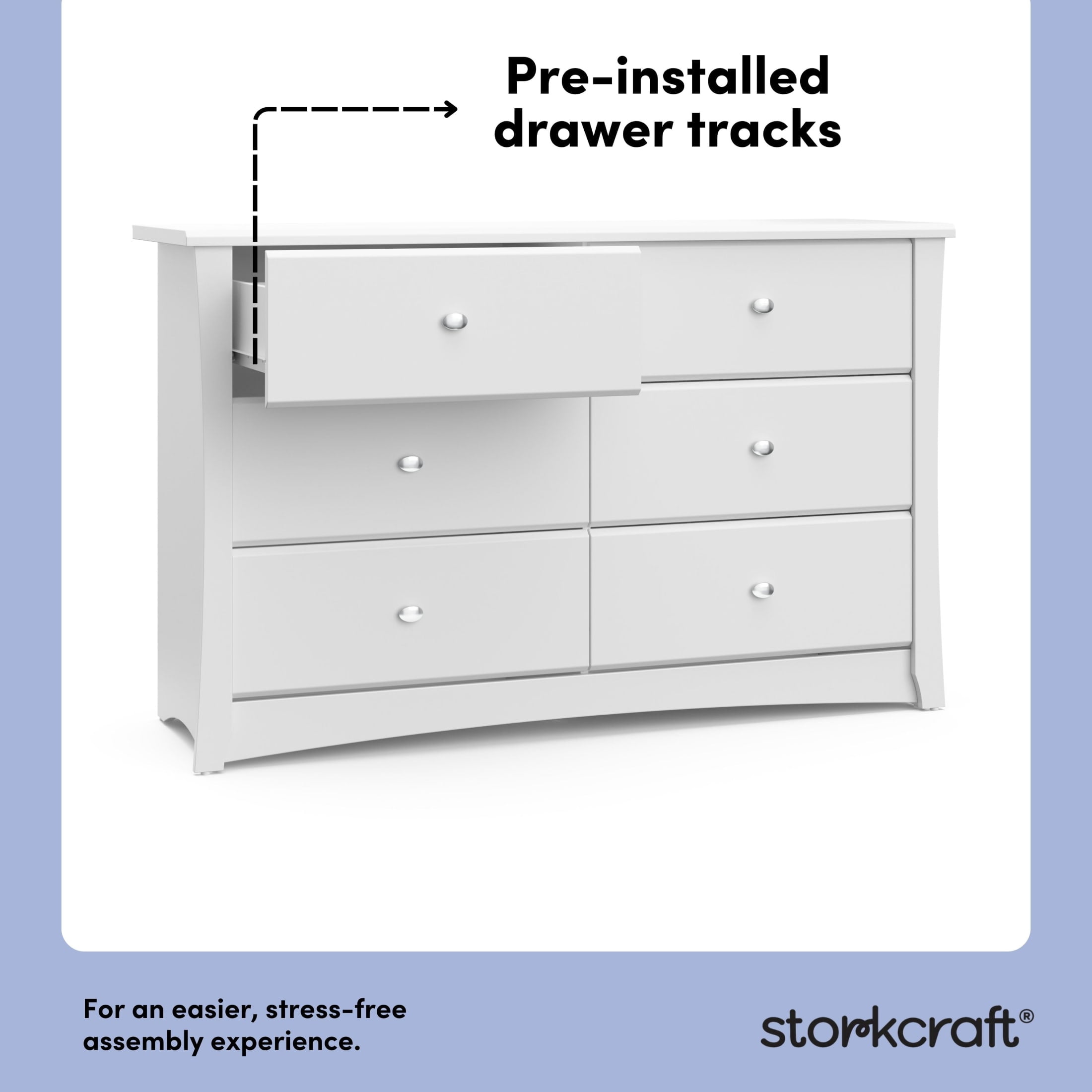 Storkcraft Crescent 6 Drawer Nursery Dresser, White - Image 7