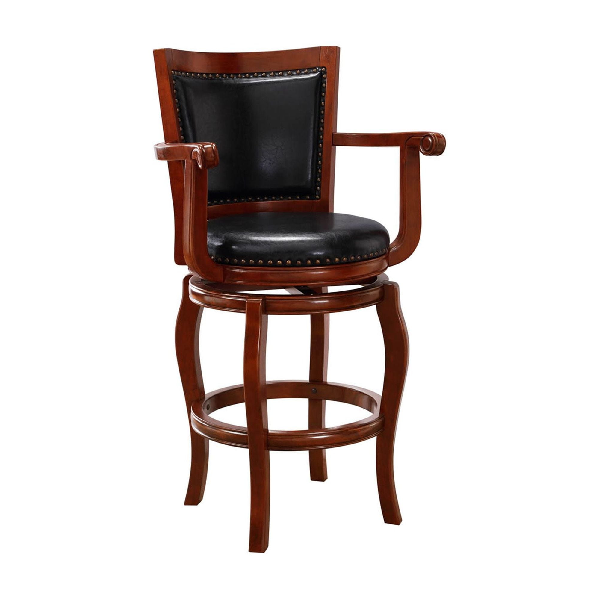 Boraam Jones 29in. High Back Swivel Wood Bar Stool with Arms - Black/Cherry Finish - Image 2