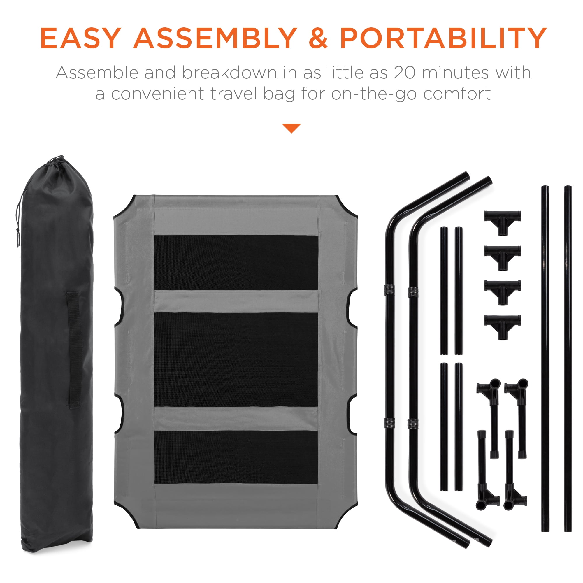 Best Choice Products 48in Elevated Cooling Dog Bed, Outdoor Raised Mesh Pet Cot w/ Removable Canopy, Carrying Bag - Gray - Image 7