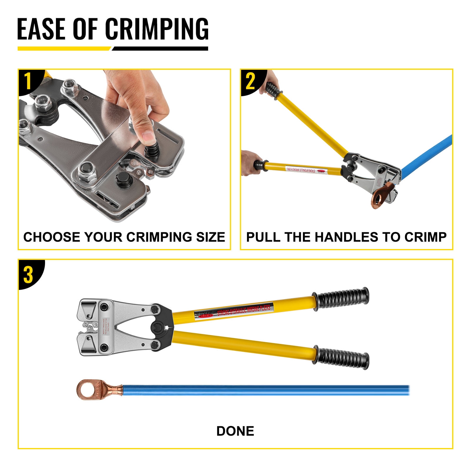 VEVOR Battery Cable Crimping Tool 10-120 mm2, Cable Lug Crimping Tool for Heavy Duty Wire Lugs, Battery Cable Crimper for AWG 8-4/0, Hexagon Lug Crimping Tool for Wire Cable Cutting and Crimping - Image 9