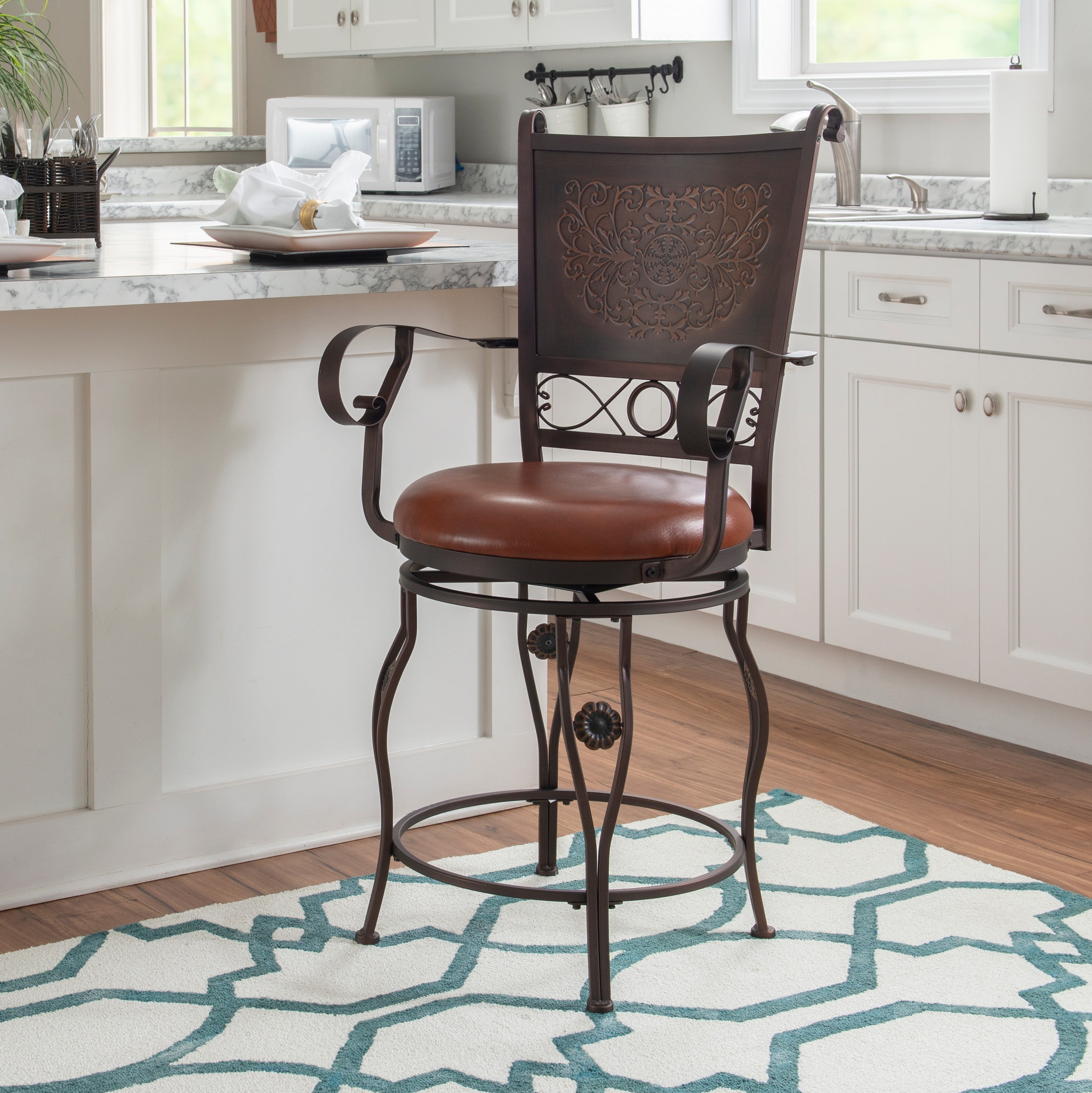 Powell Big & Tall Copper Stamped Back Counter Stool with Arms, Bronze with Brown Fabric, Includes 1 Stool - Image 9