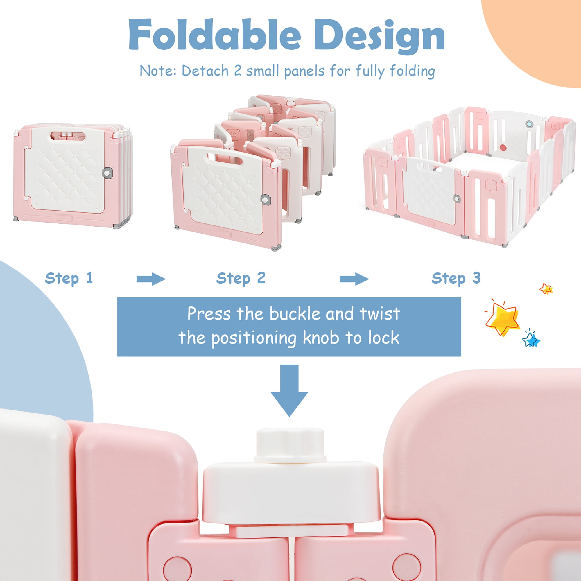 Costway 16 Panels Baby Safety Playpen Kids Safety Activity Play Center w/ Drawing Board - Image 9