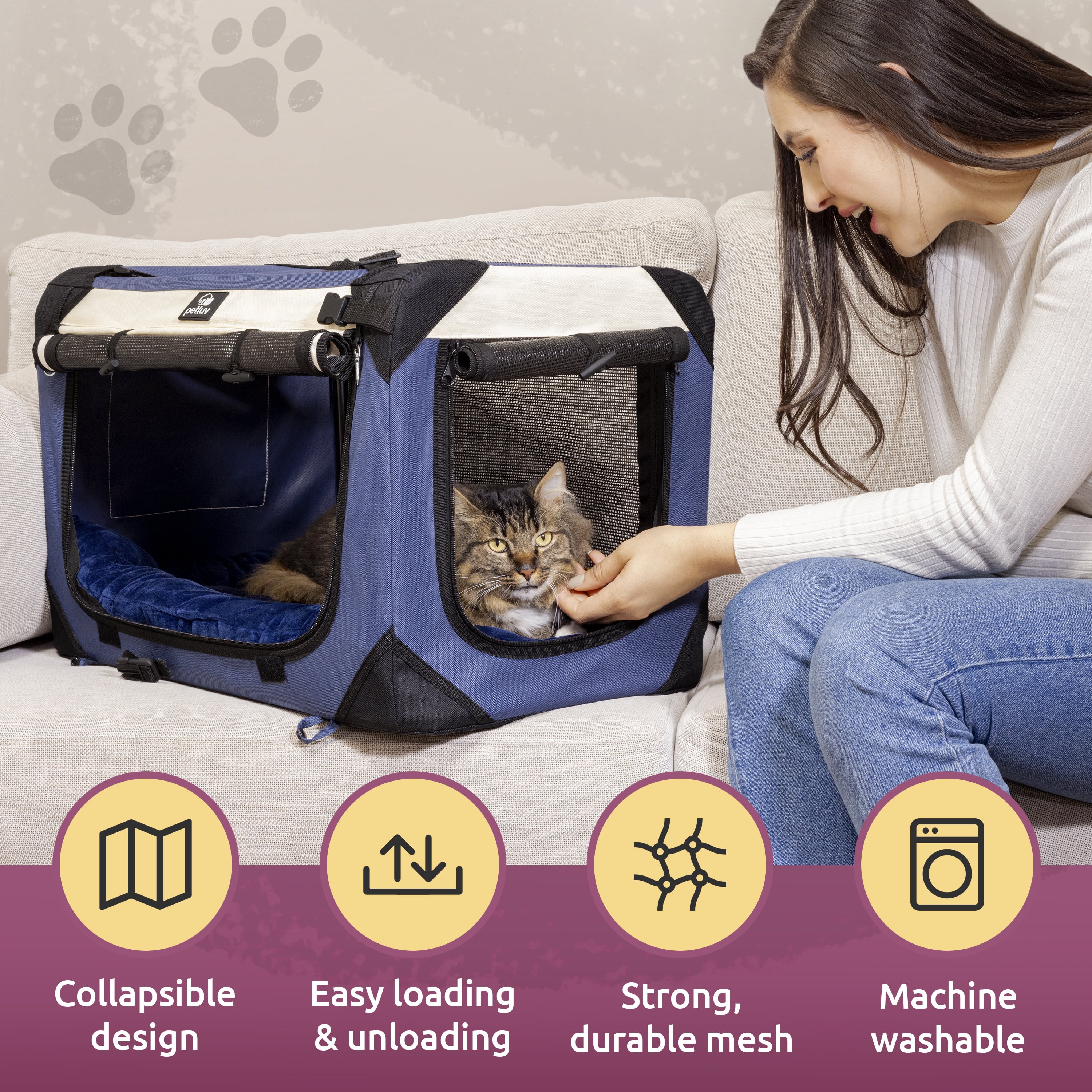 PetLuv Premium Cat and Dog Carrier, Soft-Sided, Plush Bed, Locking Zippers, Privacy Windows, Collapsible, Adjustable Carry Strap - Image 5