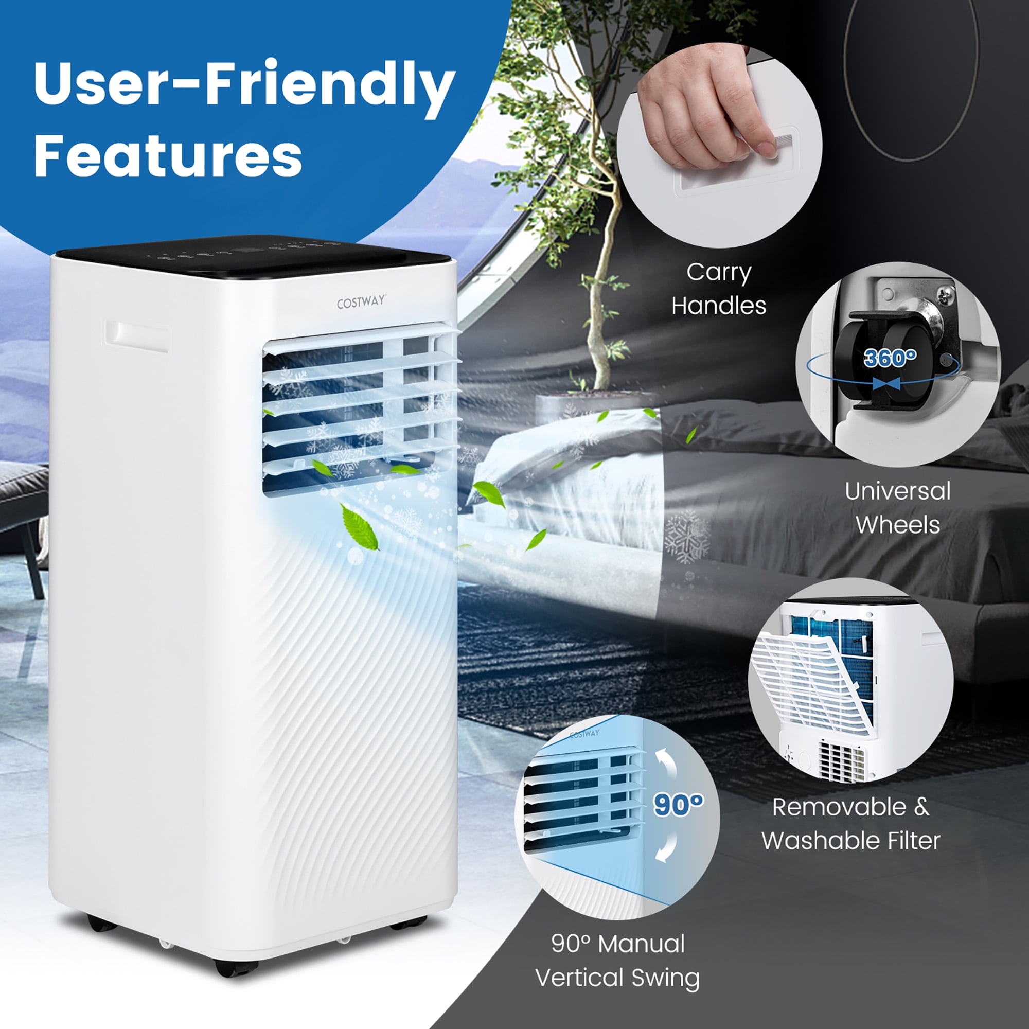 Costway 5000 BTU (8000 BTU ASHRAE) Portable Air Conditioner 4-in-1 AC Unit with Cool Fan Dehum Sleep Mode - Image 4