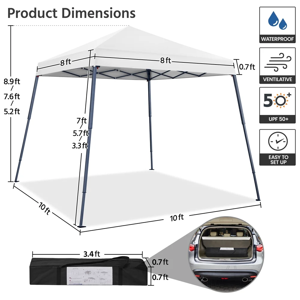 Alden design Pop-Up Canopy Outdoor Tent with Carrying Bag Sandbag Ropes Pegs, White - Image 8