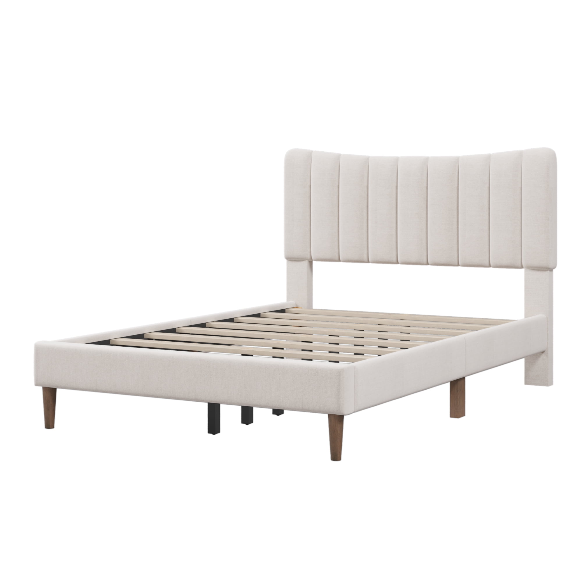 Aukfa Full Upholstered Bed Frame, Platform Bed with Headboard - Beige - Image 8