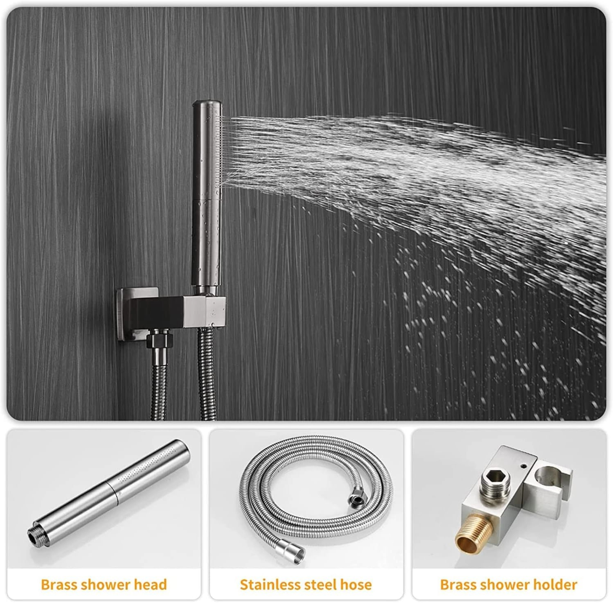 BESy Brushed Nickel Shower System with Adjustable Angle Slide Bar, 12 inch Rain Shower Head and Wand Wall Mounted, Rainfall Shower Faucet Fixture Combo Set - Image 6