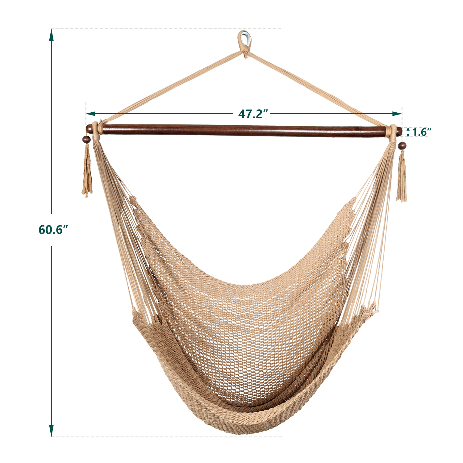 Bathonly Portable Caribbean Hammock Swing Chair with Wood Bar, Outdoor Indoor, Max 330 lbs, Brown - Image 5