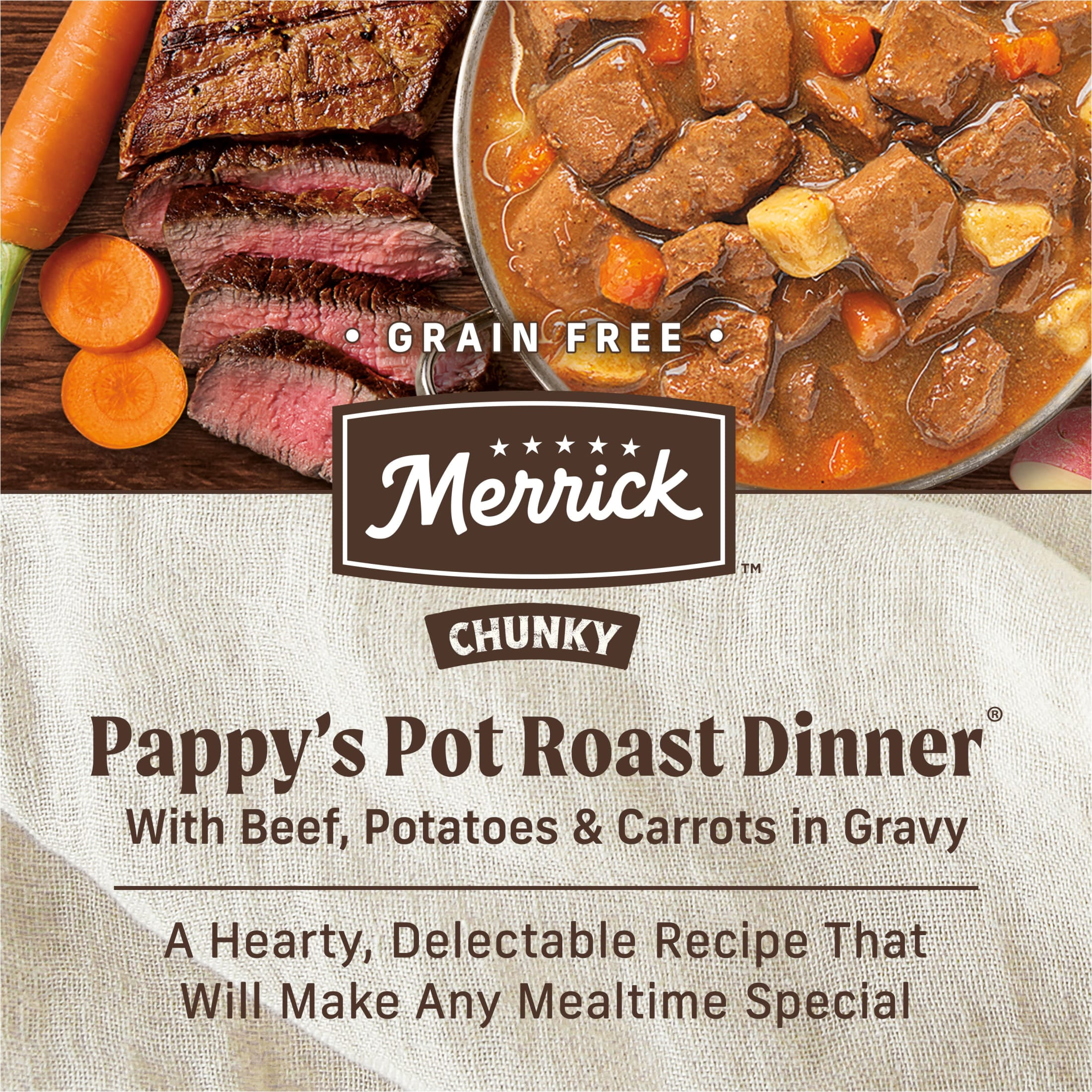 Merrick Chunky Wet Dog Food Grain Free Pot Roast Beef & Veggies in Gravy, 12.7 oz Cans (12 Pack) - Image 3