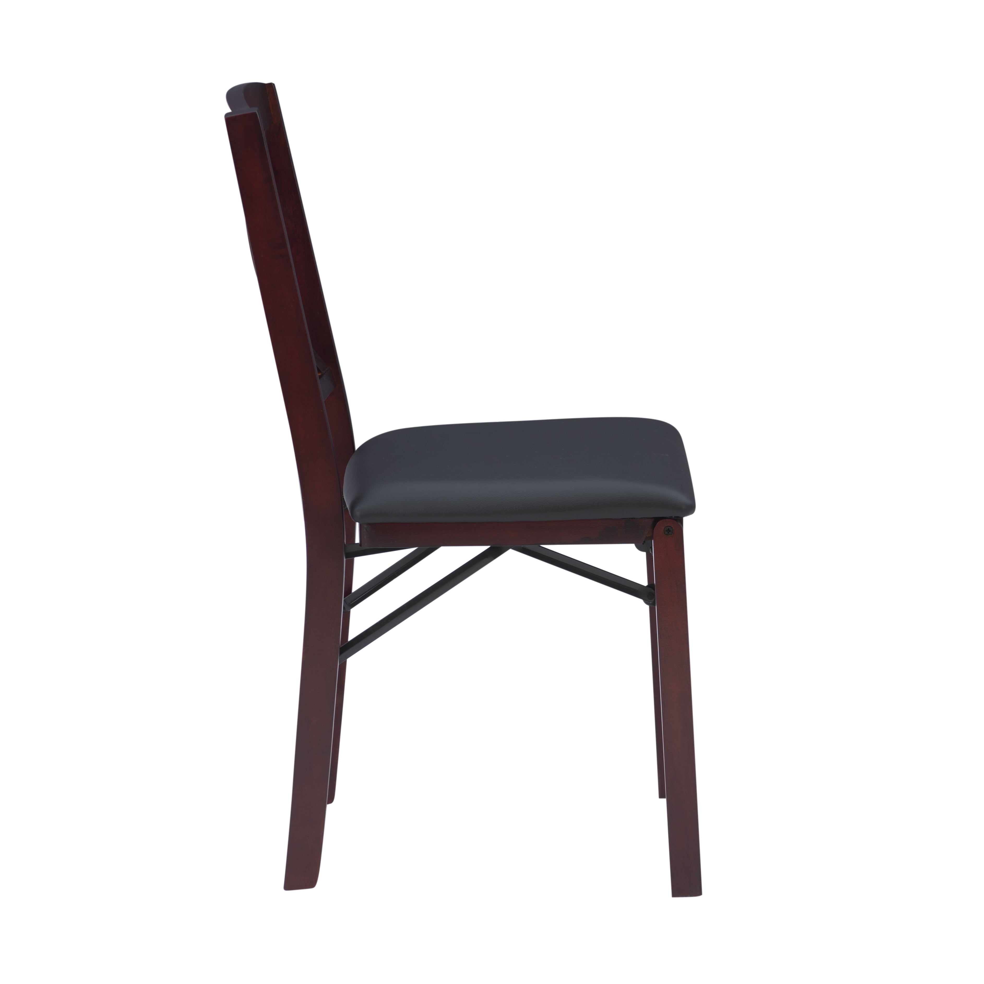 Linon Farrow Indoor Faux Leather Folding Chair with Cross-Back, Set of 2, Merlot/Dark Brown - Image 5