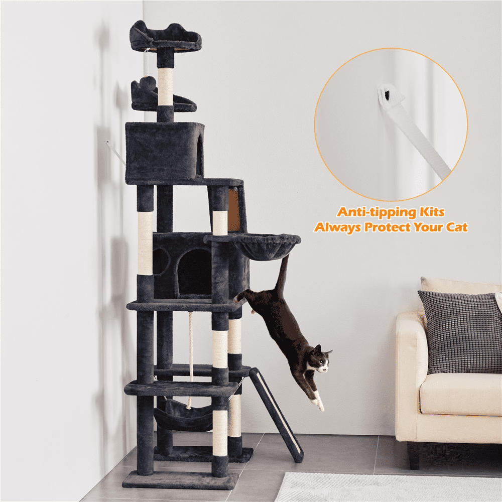 Alden Design 82.5" H Multi Level Cat Tree with 2 Cozy Condos and Basket, Black - Image 5