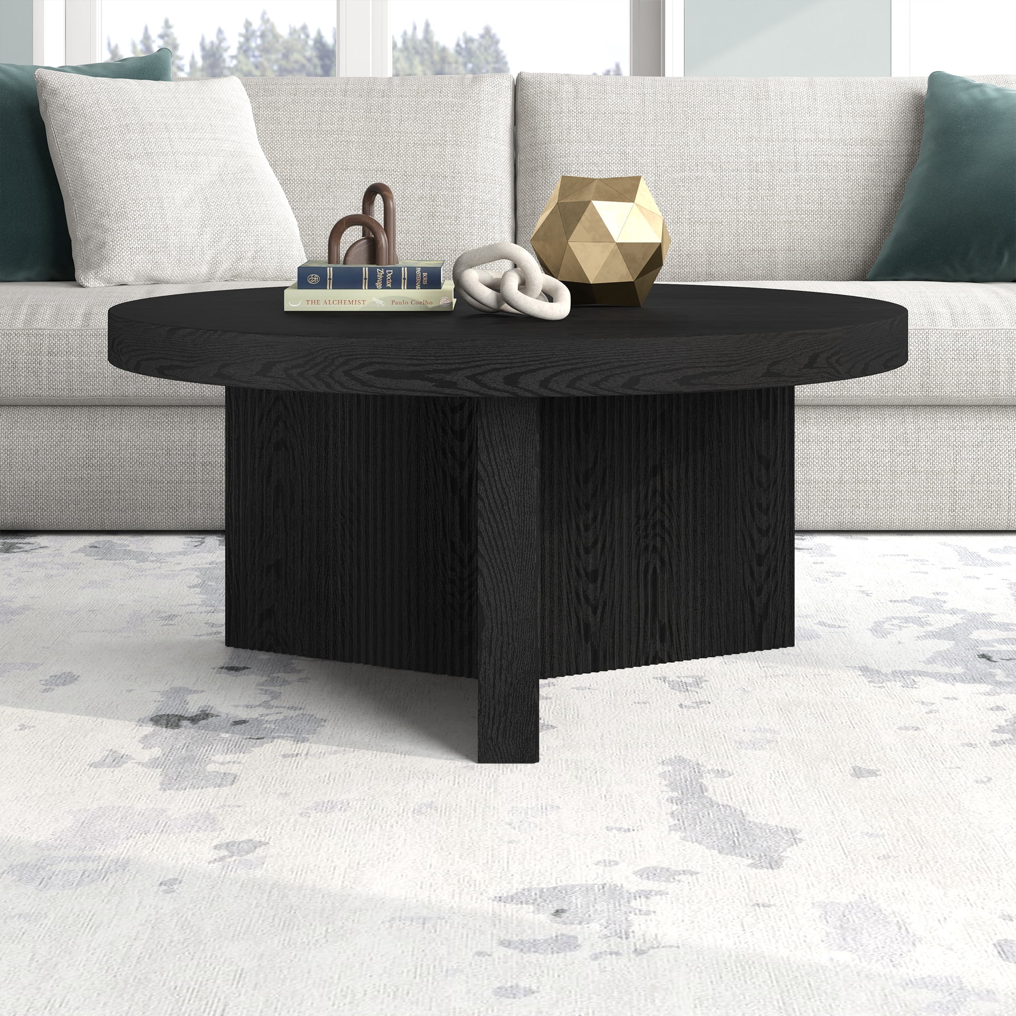 Henn&Hart 32" Black Grain MDF/PVC Coffee Table - Image 4
