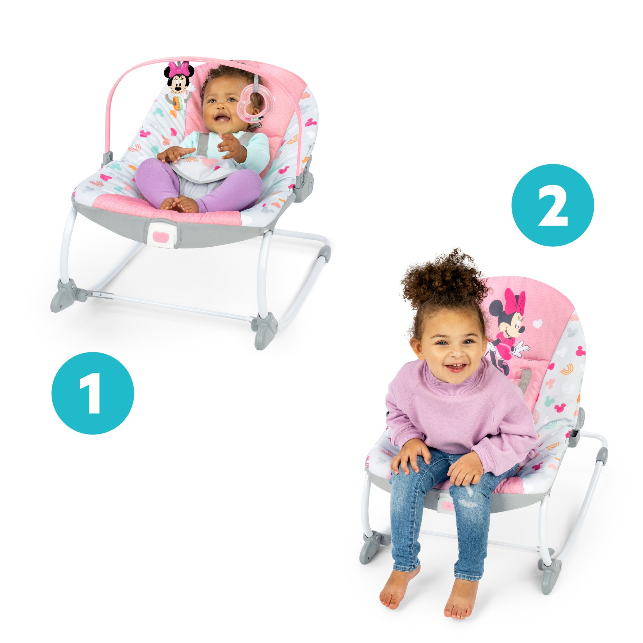 Disney Baby 2-in-1 Slip Resistant Vibrating Infant & Toddler Baby Rocker Chair, Minnie Mouse by Bright Starts - Image 4