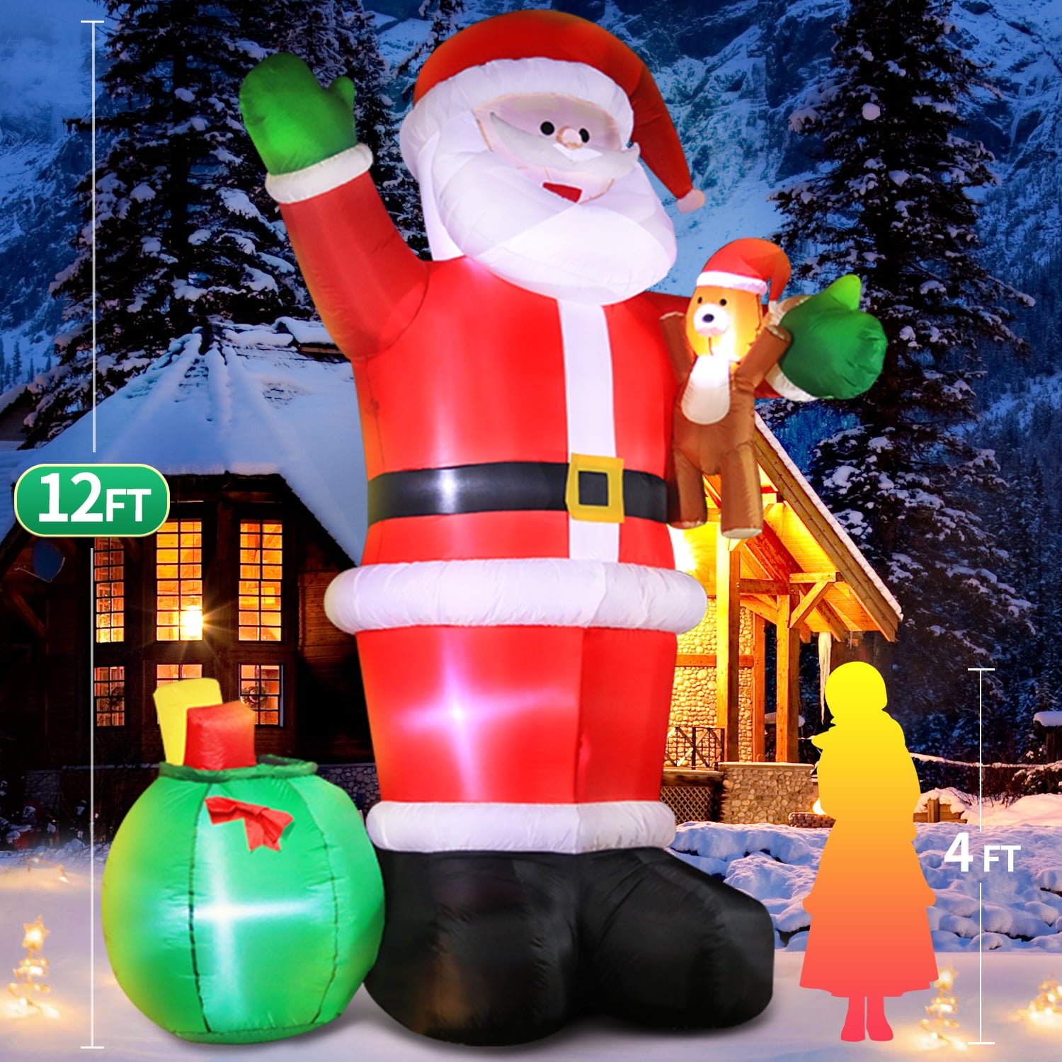 DeeKom 12' Christmas Inflatable Outdoor Decorations, Xmas Giant Blow up Santa Claus with Gift Bag, Built-in LEDs for Lawn Yard Garden Party Festival Celebration - Image 7