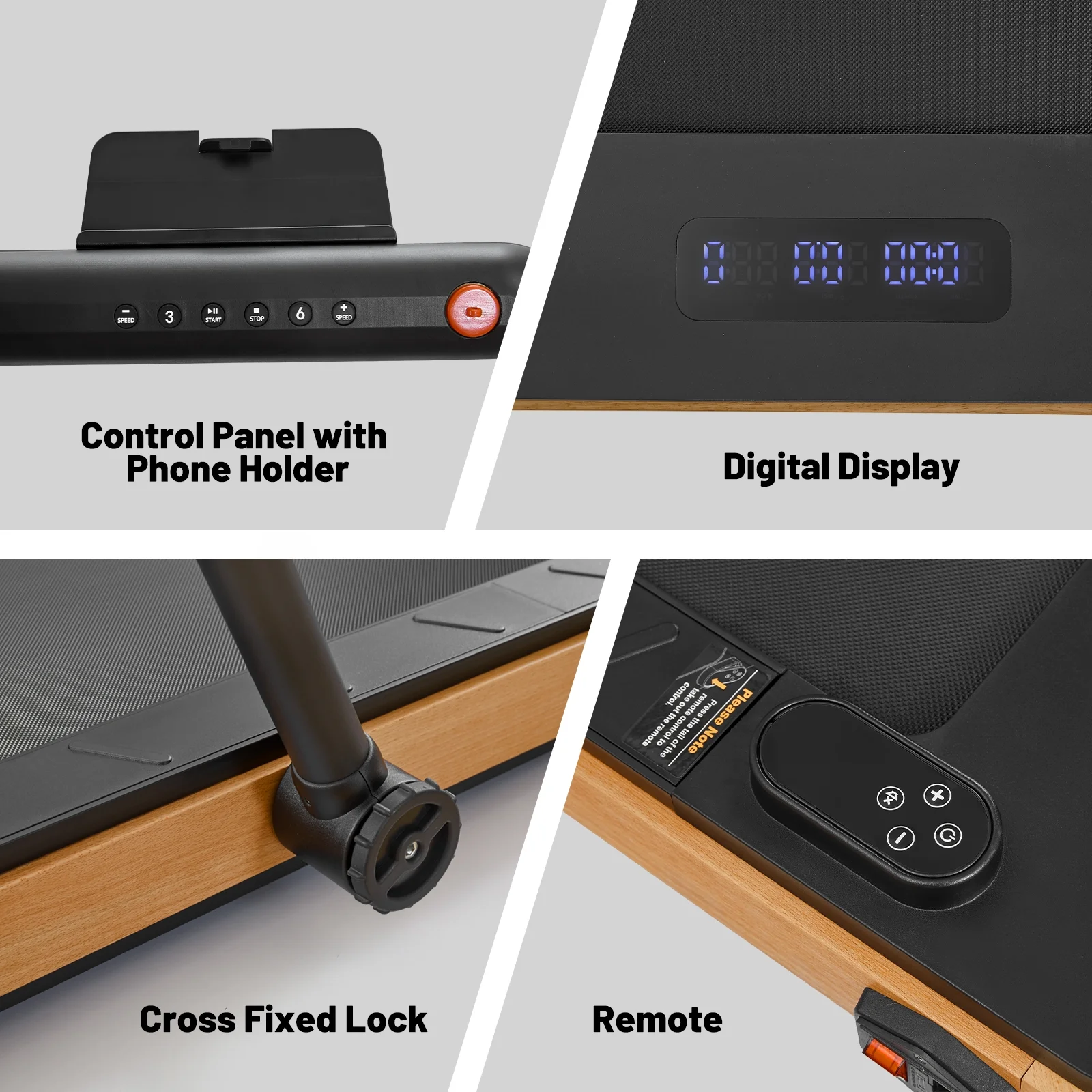 Maksone 3HP Folding Walking Pad, Wood Under Desk Treadmill with Adjustable Handlebar with Remote Control - Image 3