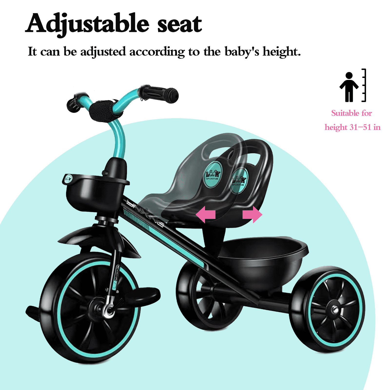 Toddler Tricycle, Kids Tricycles for 3-5 Year Olds, Adjustable Seat, Toddler Tricycle Kids Trikes Tricycle,Gift & Toys for Boy & Girl - Image 4