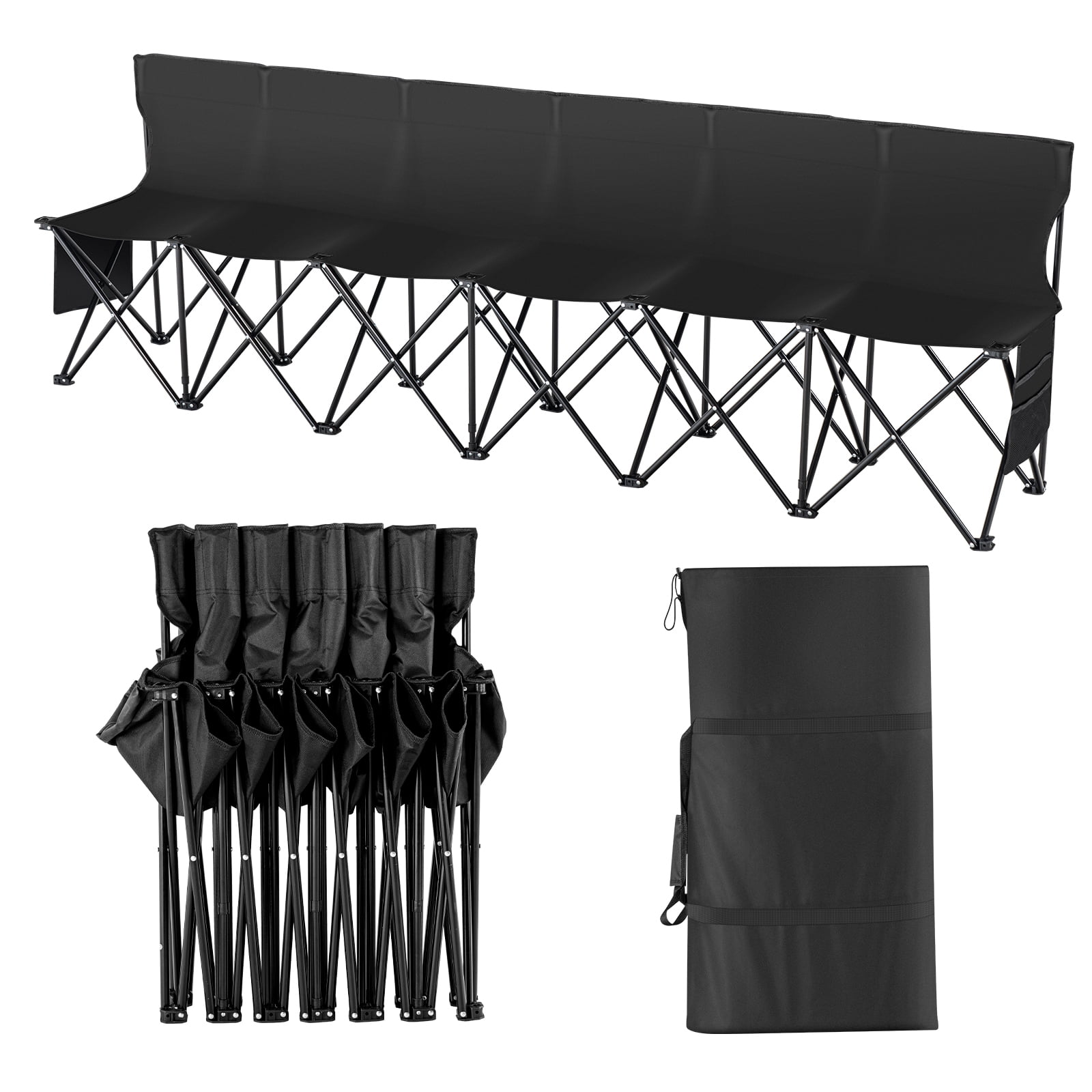 KFFKFF Portable Collapsible Bench, 6-Person Seating, Foldable Outdoor Bench Chair with Carrying Case & Back Support, Ideal for Soccer, Fishing, Instant Setup, No Assembly Required, Black - Image 5