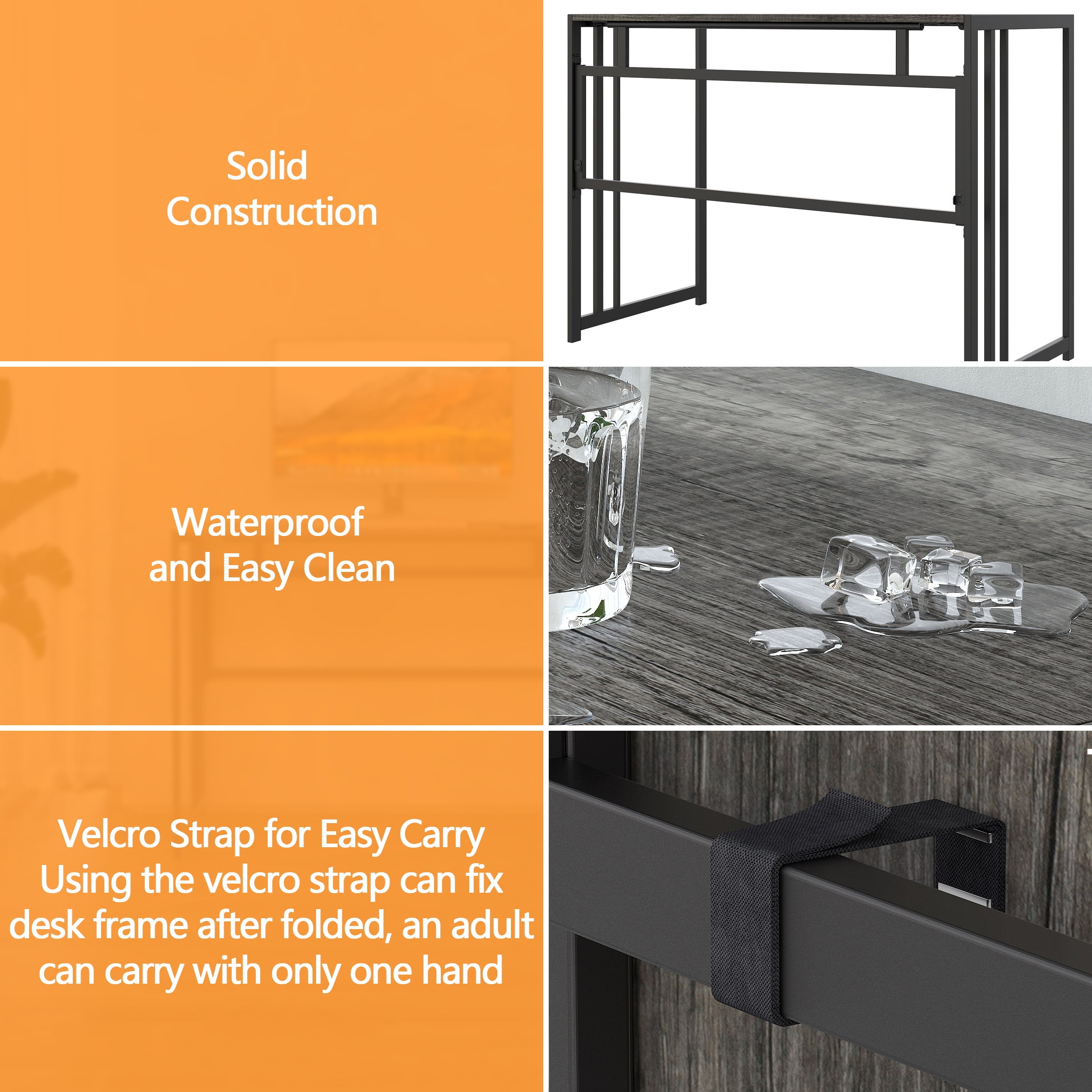 GEZEN Folding Desk Console Table No-Assembly Study Office Desk Small Spaces, Black Oak - Image 6