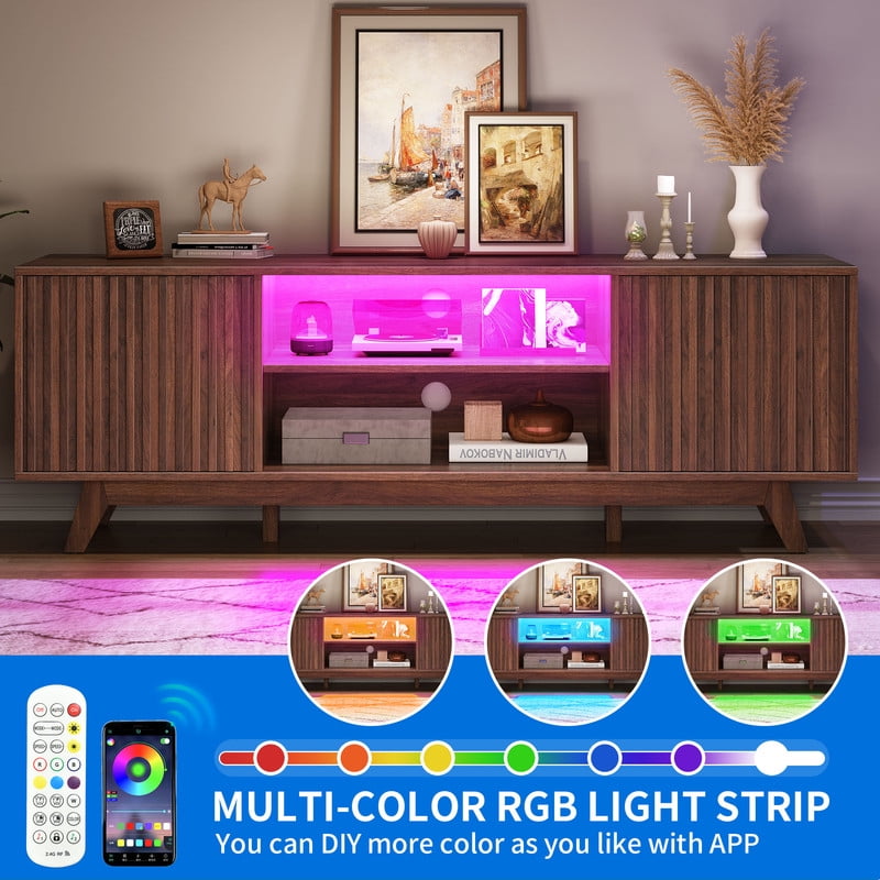 Uforic Farmhouse TV Entertainment Center, LED TV Stand for TVs up to 65 inch, Walnut - Image 2