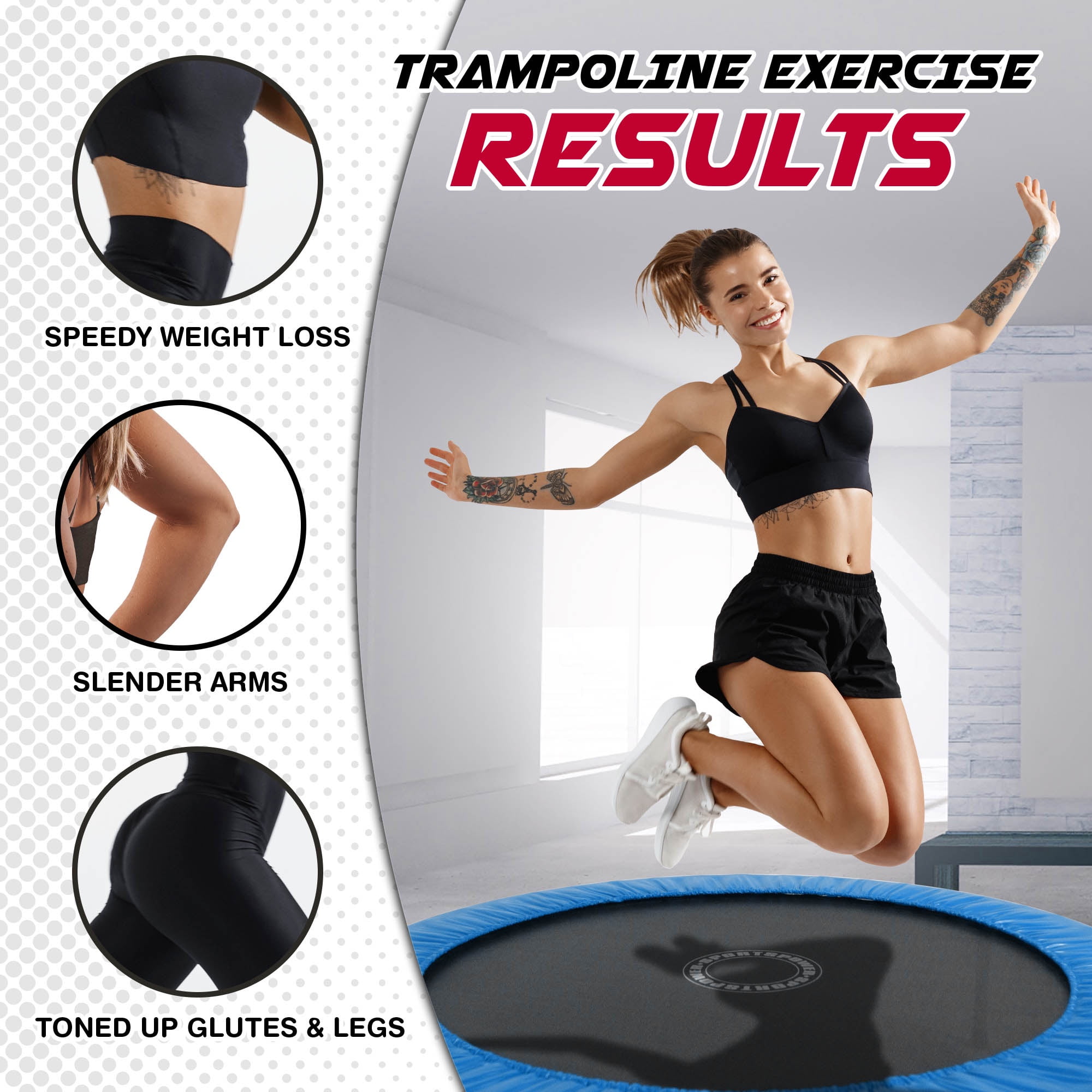 Sportspower TruJump 48" Indoor/Outdoor Mini Trampoline, Fitness Rebounder Trampoline with Adjustable Handle, BLUE - Image 2