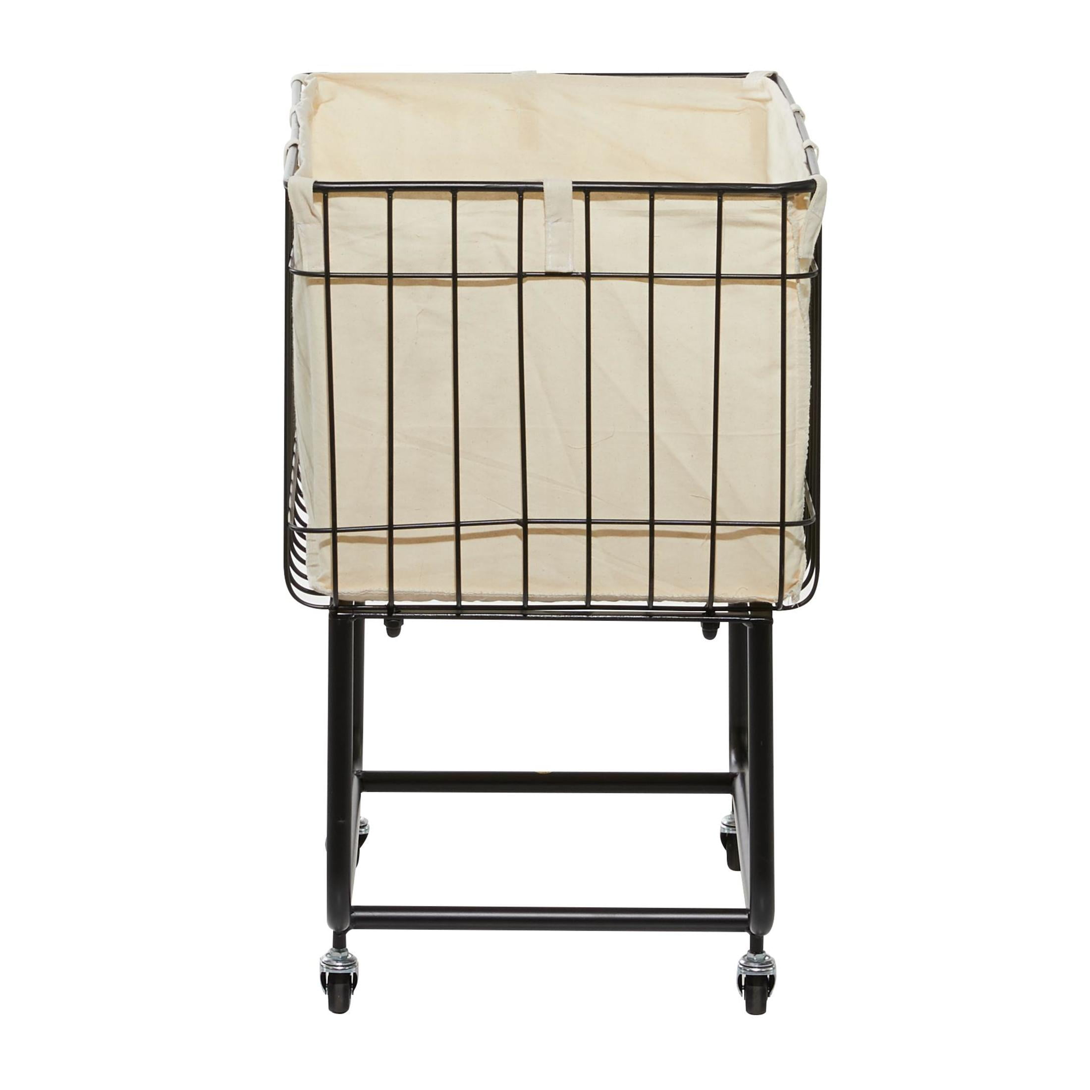 DecMode Black Metal Deep Set Wire Basket Storage Cart with Wheels and Fabric Lining - Image 8