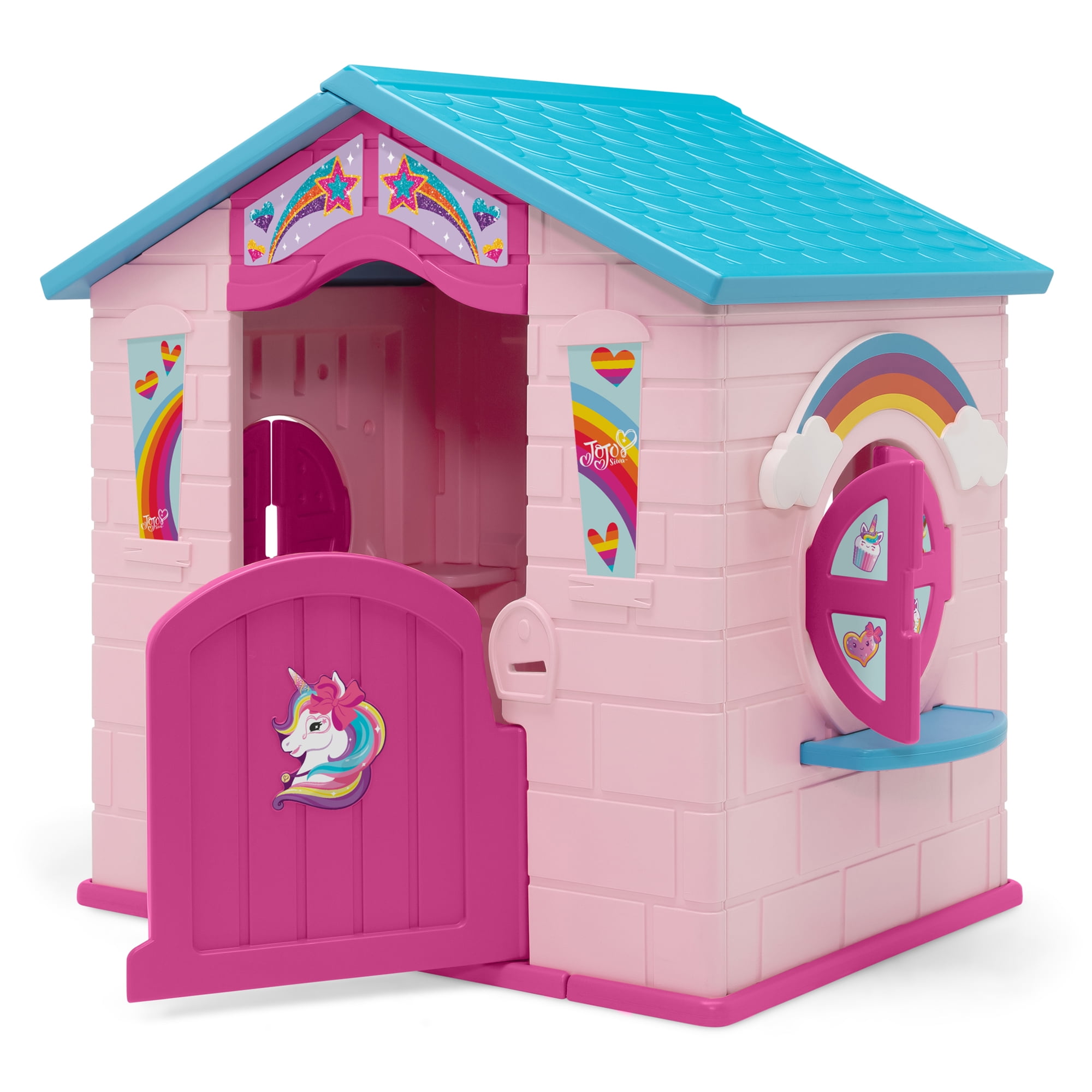 Delta Children Rainbow & Unicorn Plastic Indoor/Outdoor Playhouse with Easy Assembly, Pink - Image 14