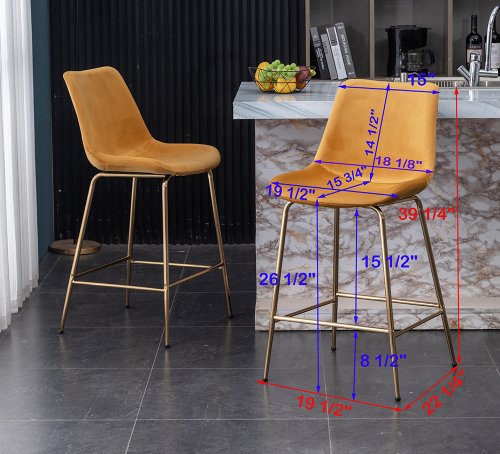 Roundhill Aufurr Modern Velvet 26.50 in Counter Height Stools - Set of 2 - Gold - Image 3