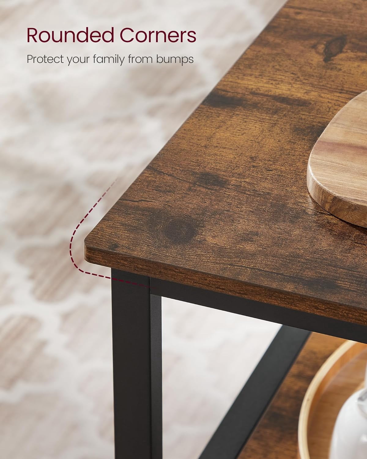 Kitchen Island with 3 Shelves, 39.4 Inches Kitchen Shelf with Large Worktop, Stable Steel Structure, Industrial, Easy to Assemble, Rustic Brown and Black - Image 5