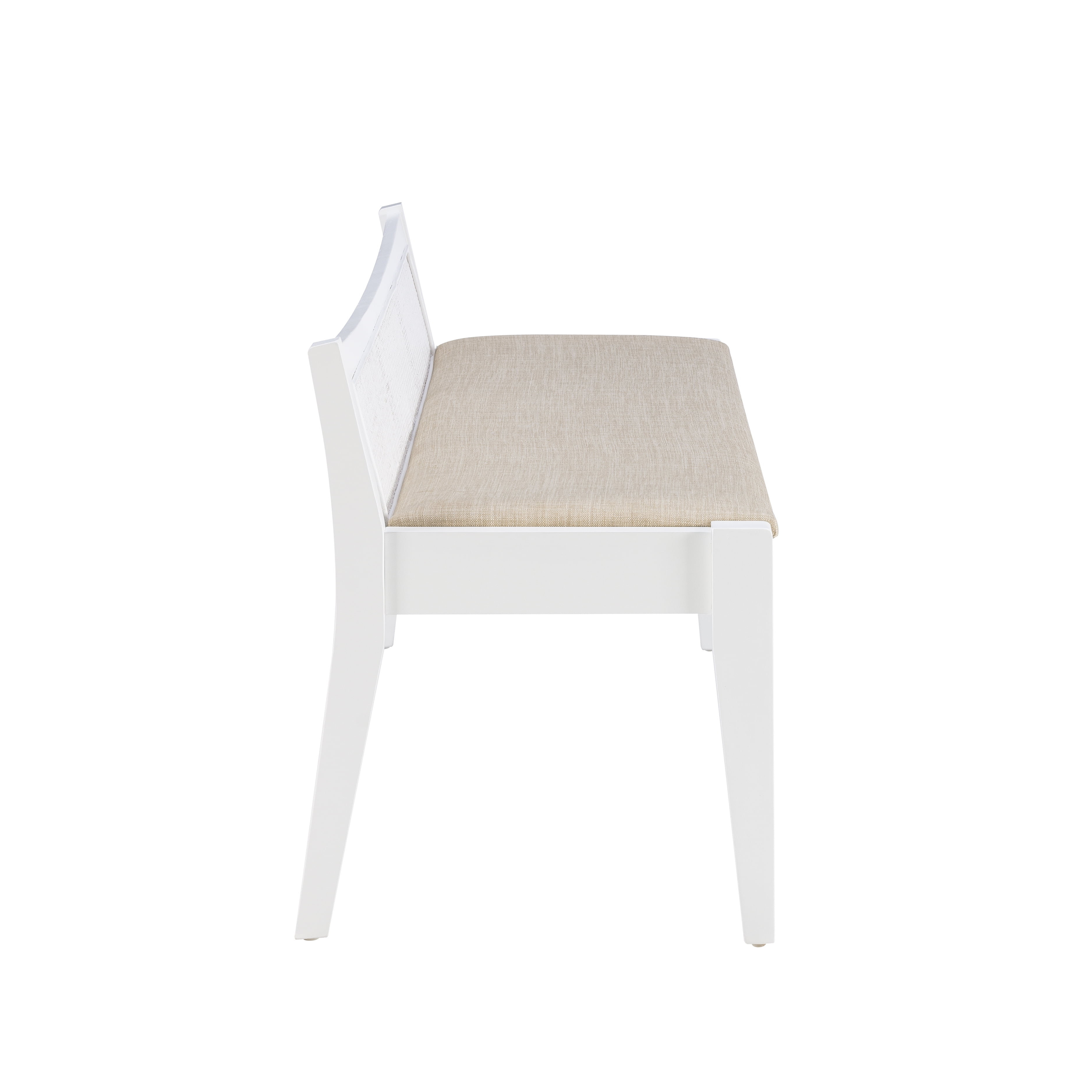Powell Tramore Upholstered Bench with Rattan Cane Back, White/BeigeLinen - Image 5