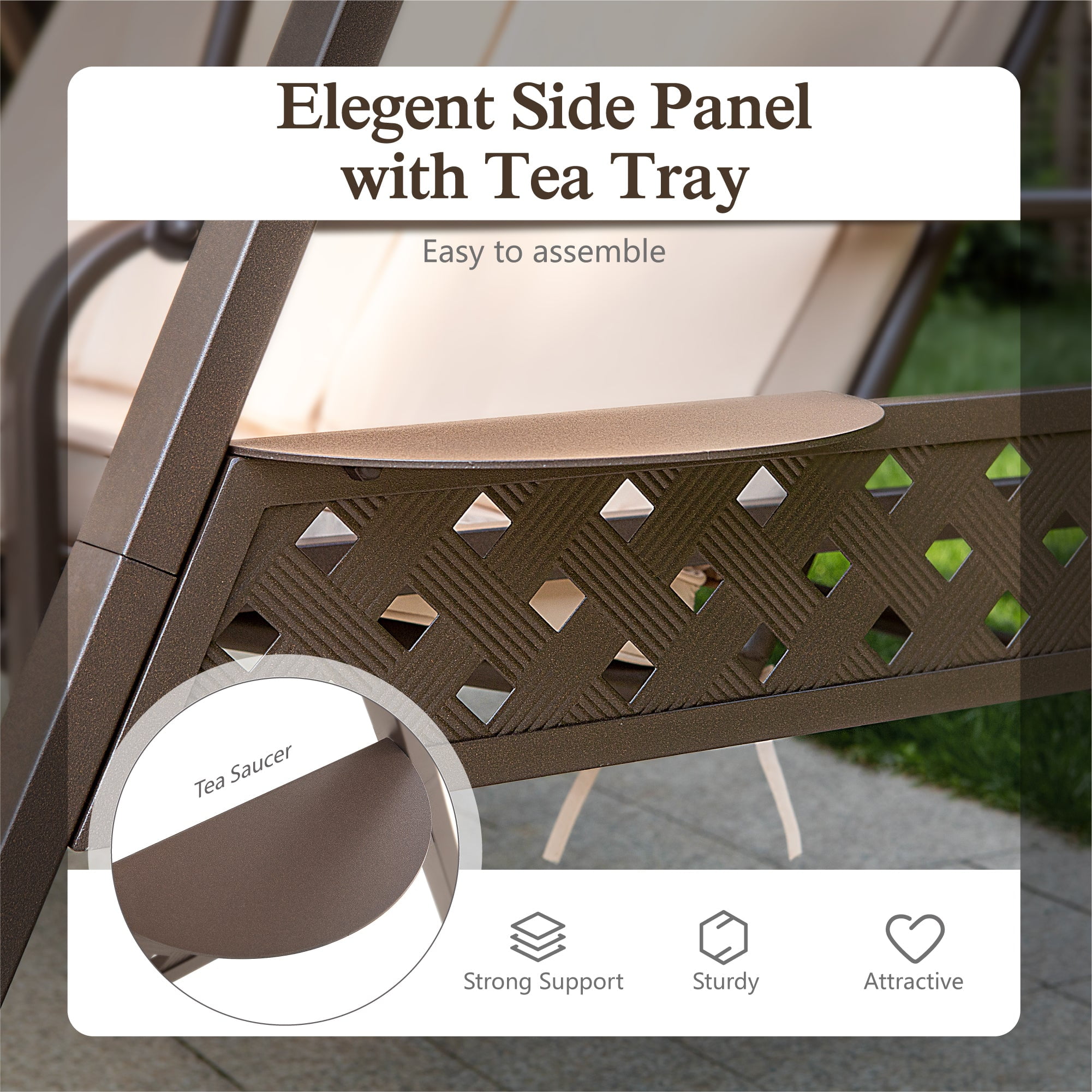 Sophia & William 3-Seat Outdoor Converting Canopy Swing Glider Patio Hammock with Side Table - Beige - Image 3