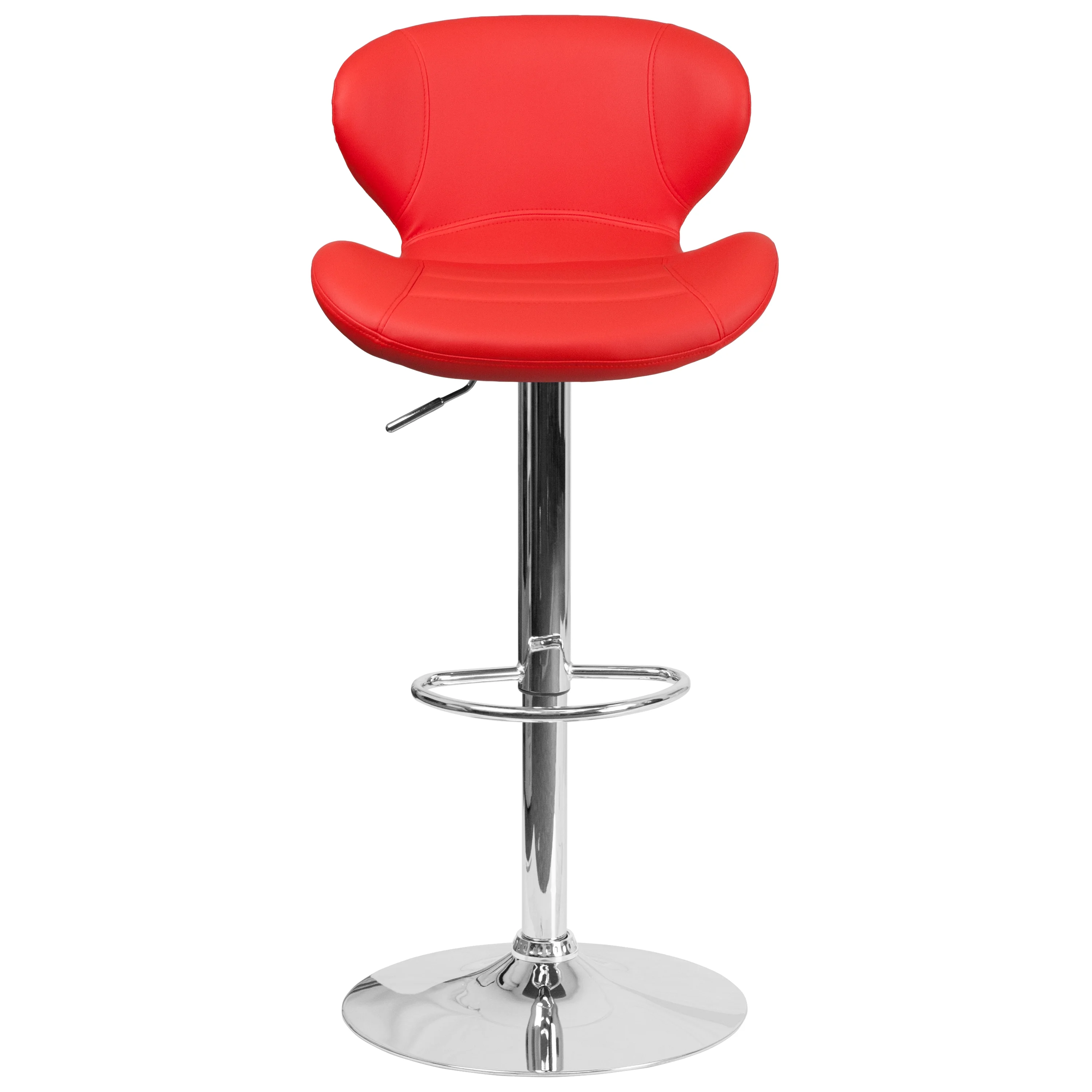 Flash Furniture Francis Contemporary Red Vinyl Adjustable Height Barstool with Curved Back and Chrome Base - Image 6