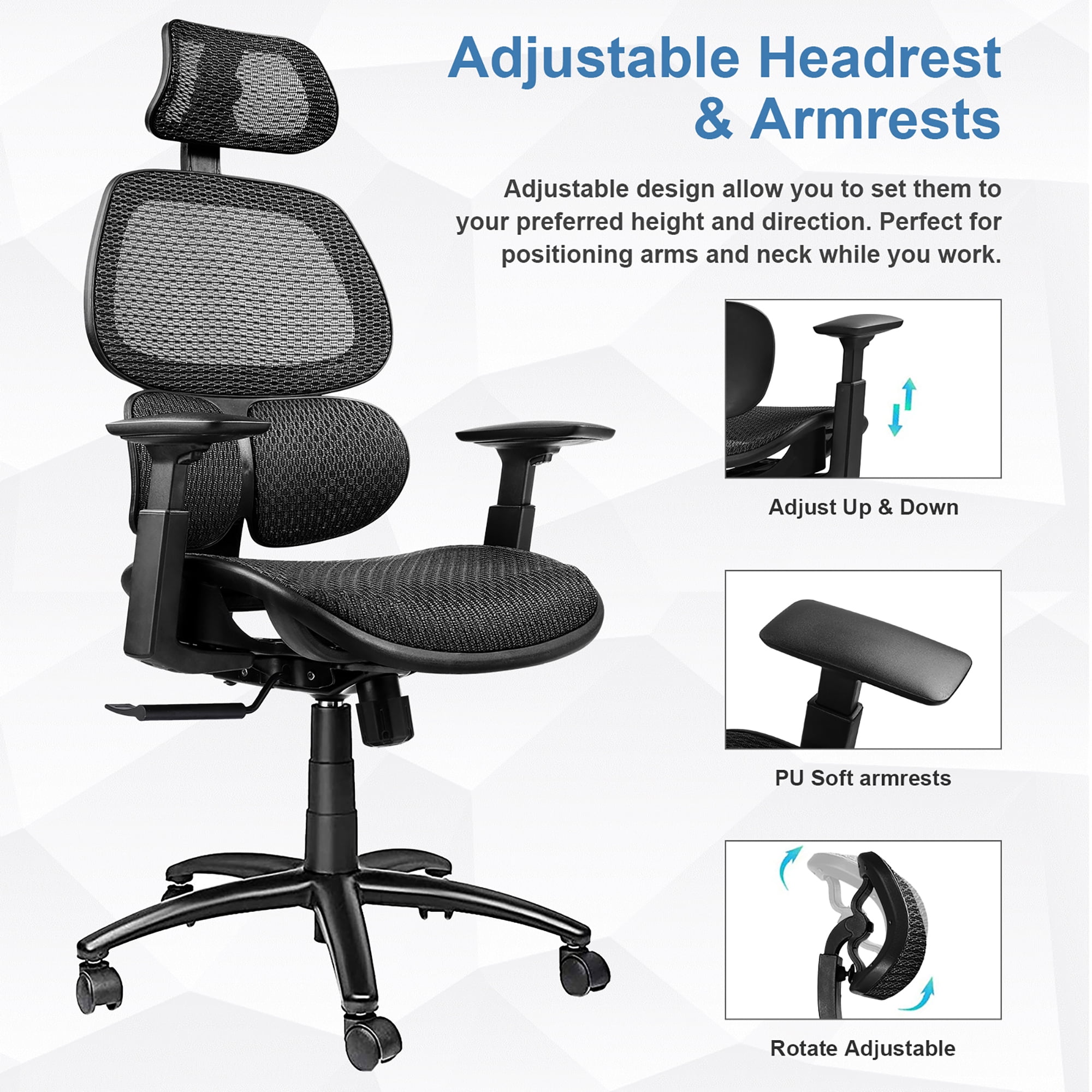 Comhoma Erogonomic High Back Mesh Office Computer Chair, Black - Image 8